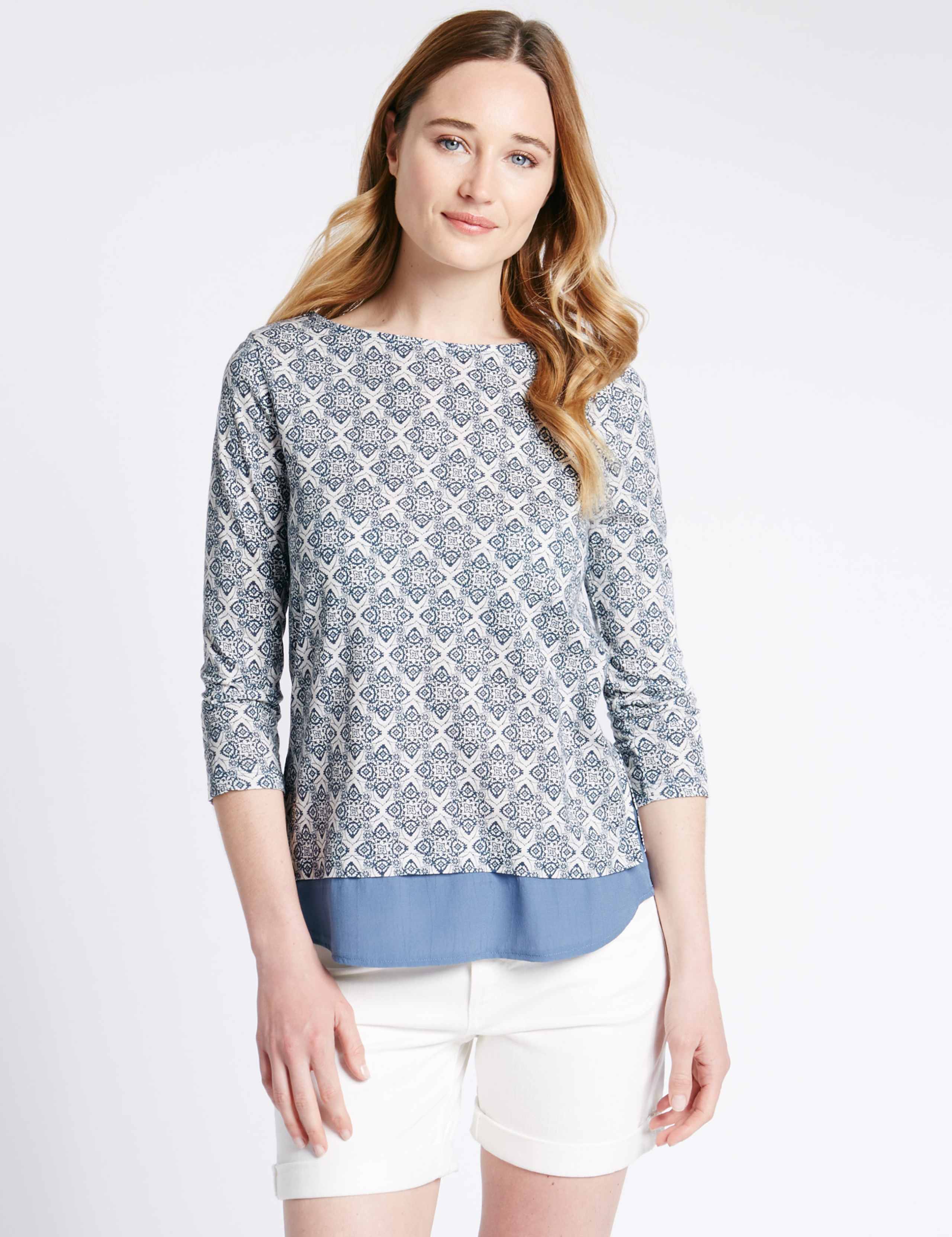 Geometric Print Loose Fit Side Split Hem T-Shirt 1 of 4