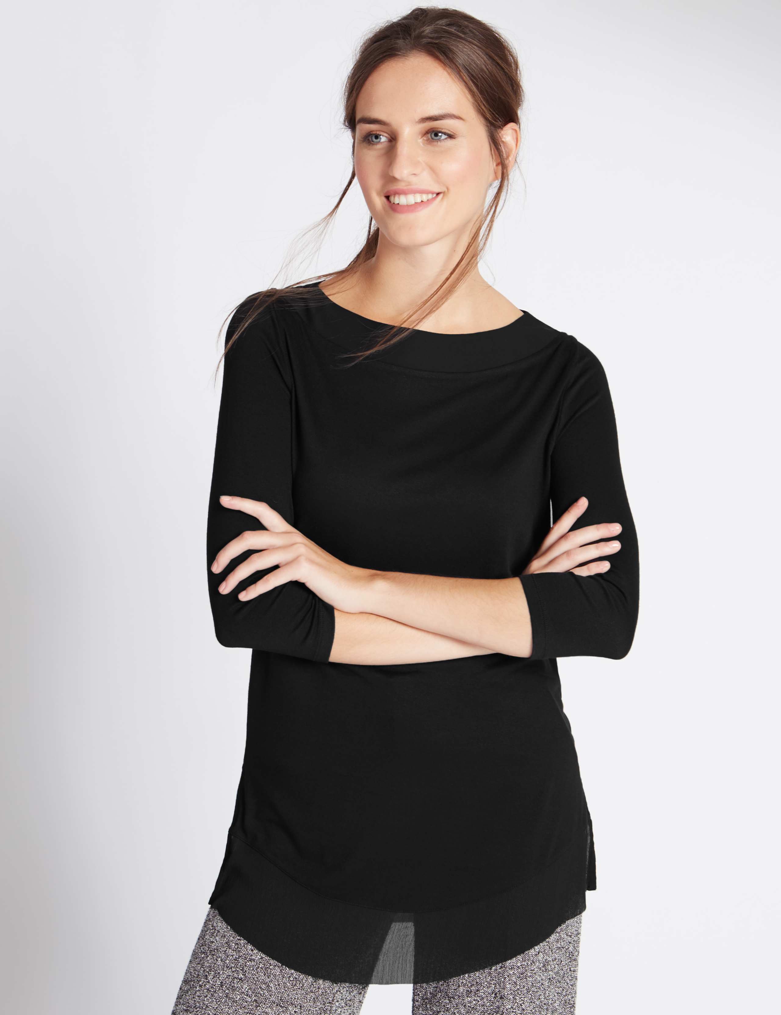 Side Split Woven Hem 3/4 Sleeve Tunic 1 of 4