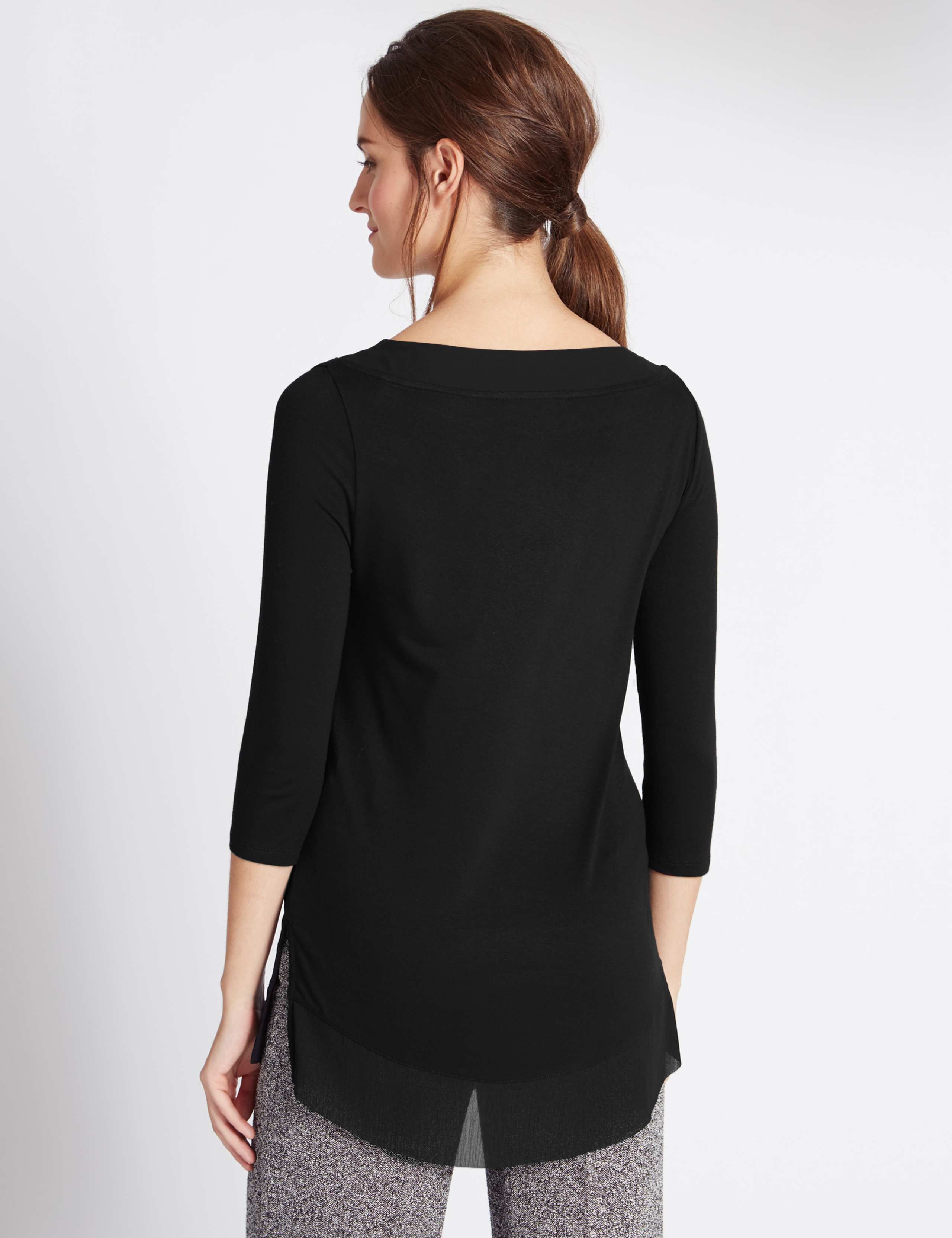 Side Split Woven Hem 3/4 Sleeve Tunic 3 of 4