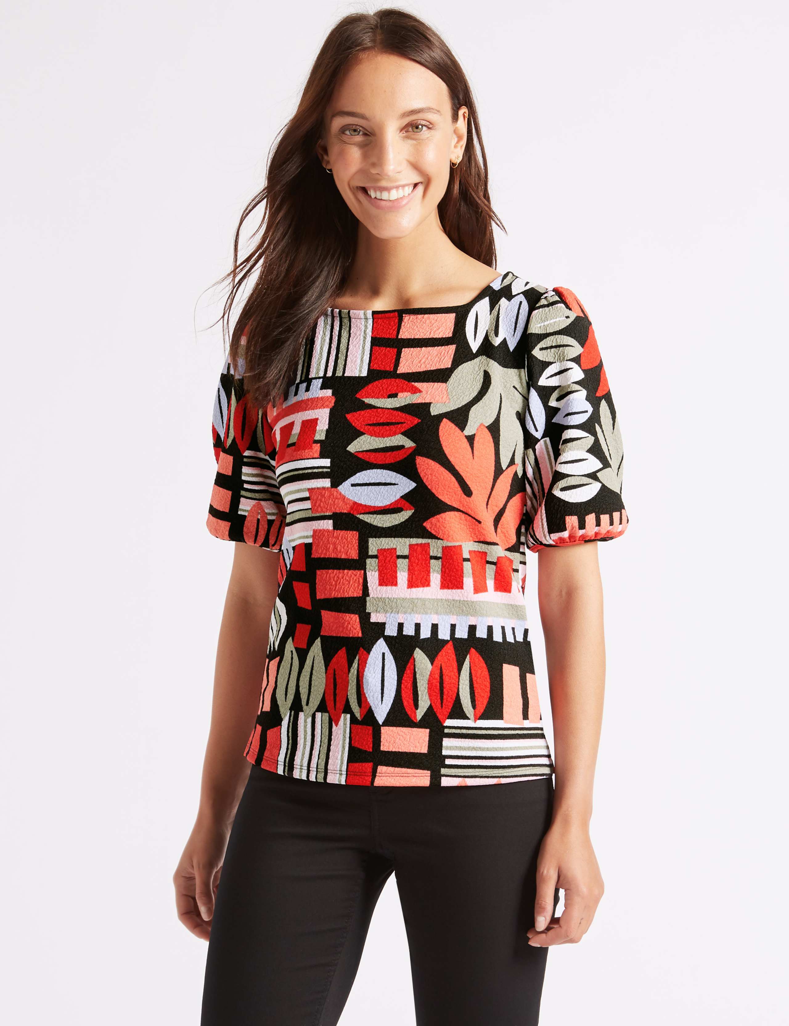 Printed Square Neck Half Sleeve Top 1 of 5
