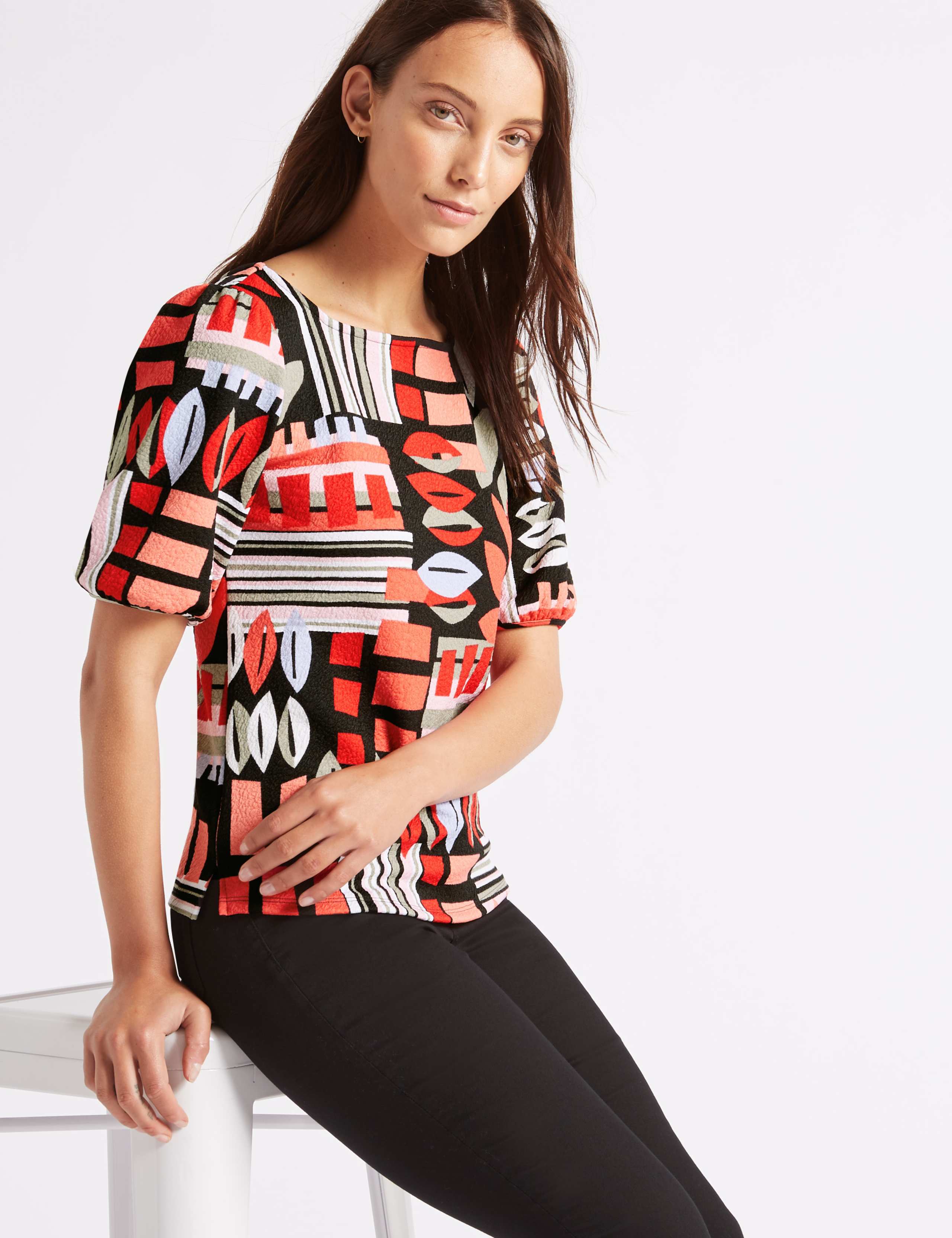 Printed Square Neck Half Sleeve Top 3 of 5