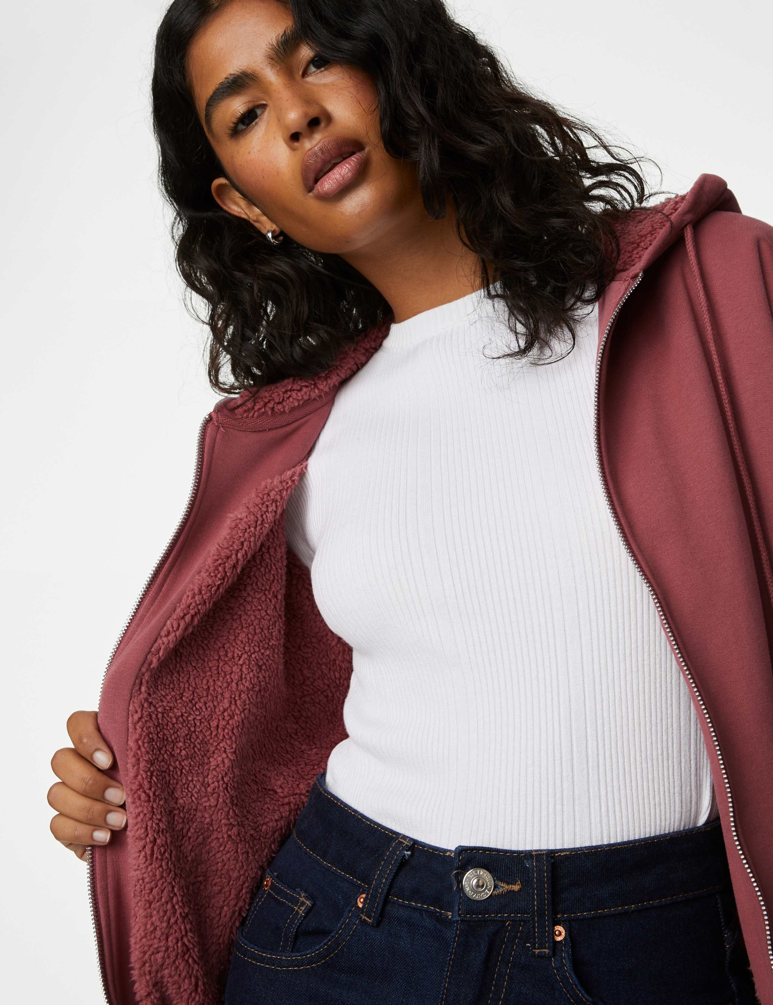 Cotton Rich Borg Lined Zip Up Hoodie 3 of 6