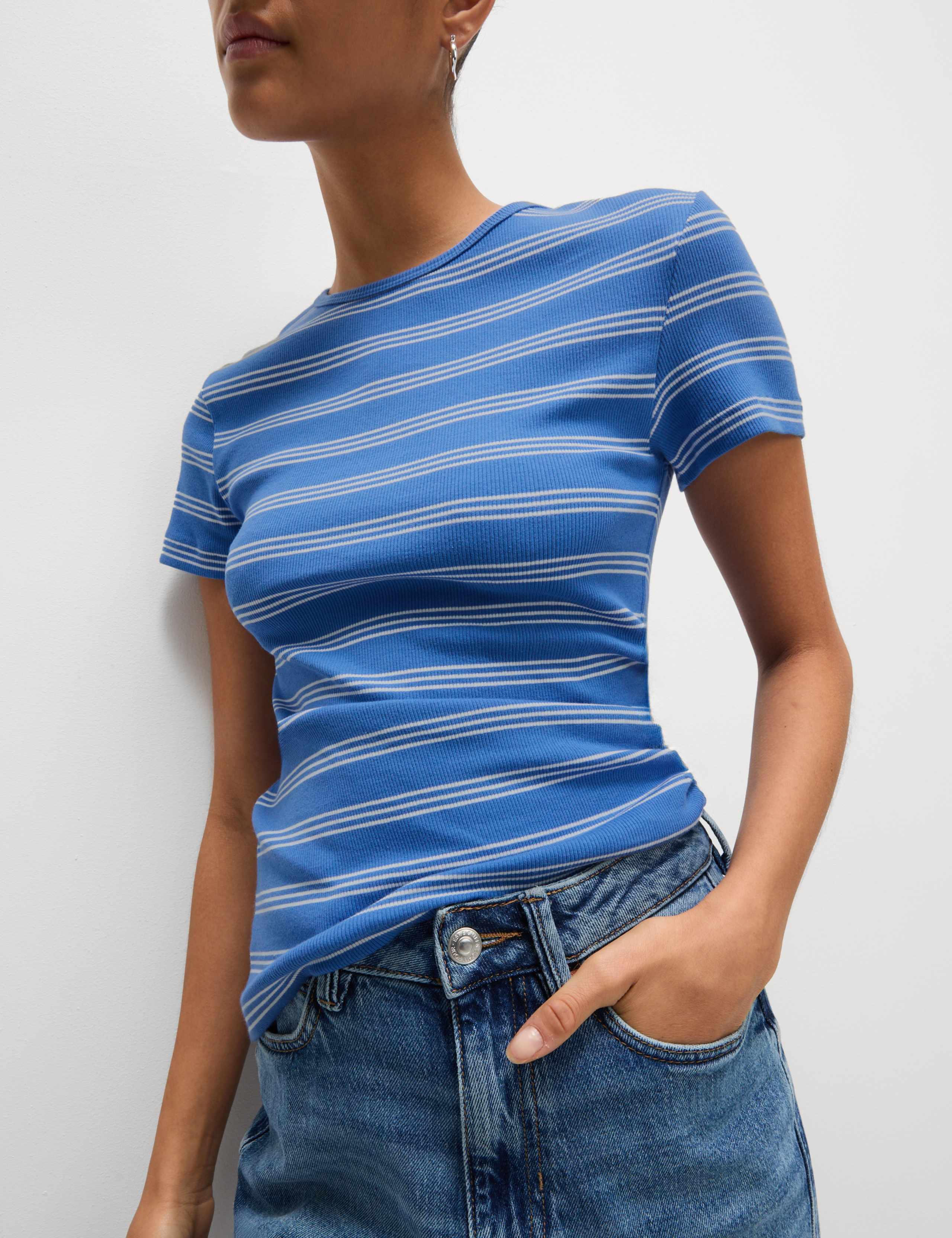 Cotton Rich Striped Ribbed T-Shirt 5 of 5