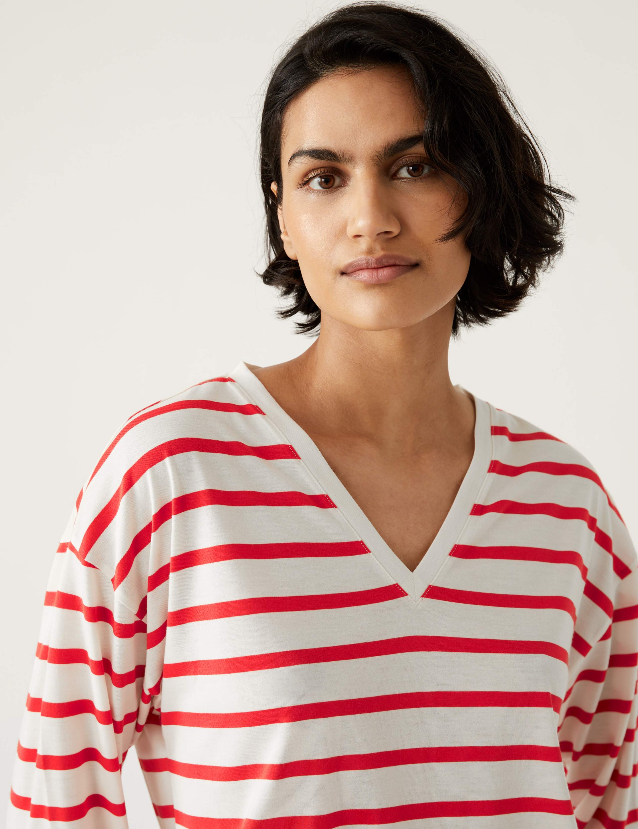 ☆MUCENT☆ Emma V-neck Striped Long Sleeve T-shirt 2 Colors MUSINSA | MUCENT Emma V-neck Striped Long Sleeve T-shirt (2