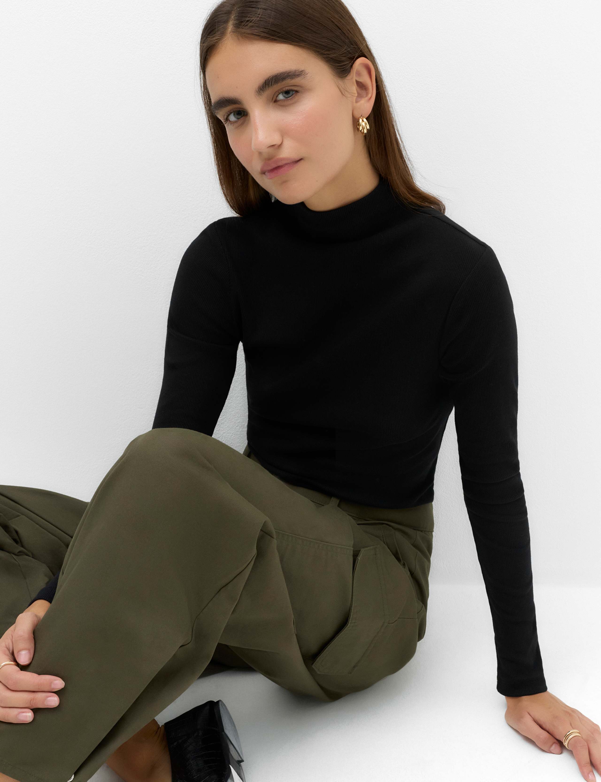 Cotton Rich Ribbed Funnel Neck Top 1 of 6