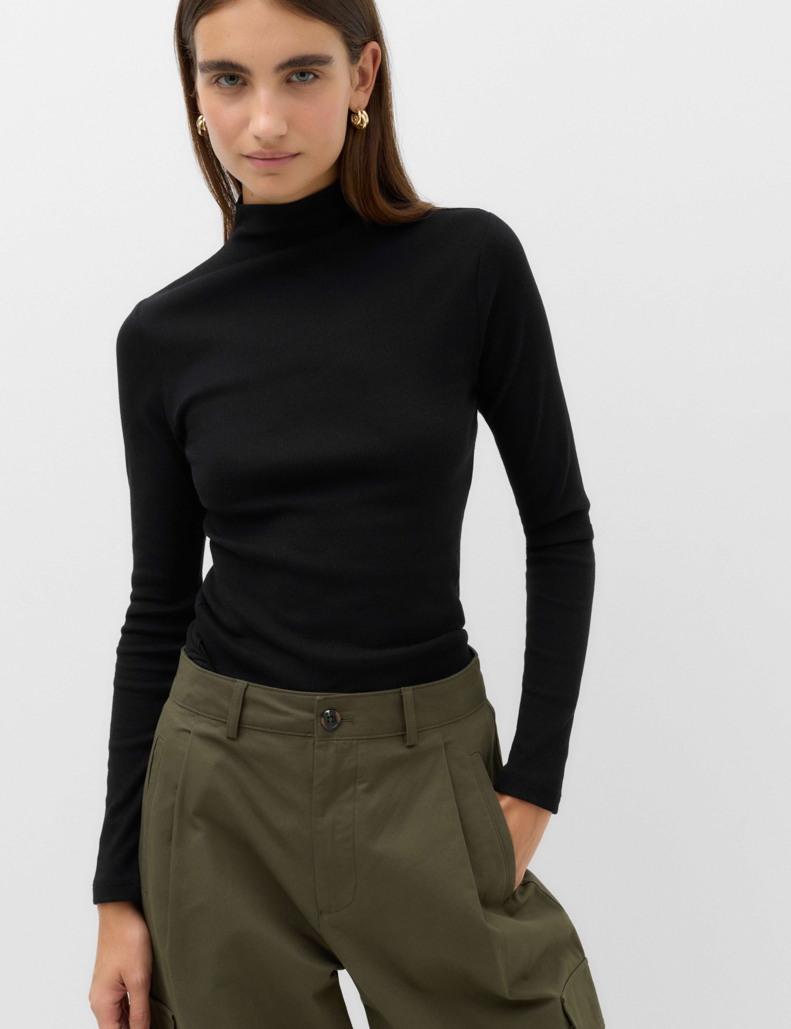 Cotton Rich Ribbed Funnel Neck Top 4 of 6