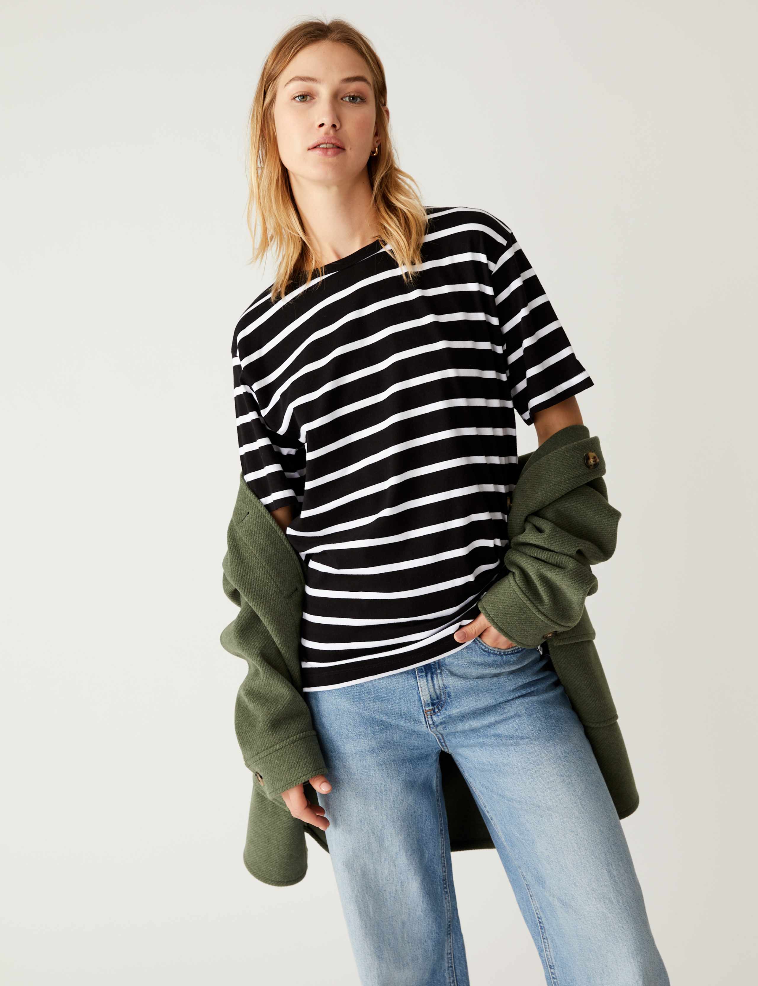 Pure Cotton Striped Oversized T-Shirt 1 of 6