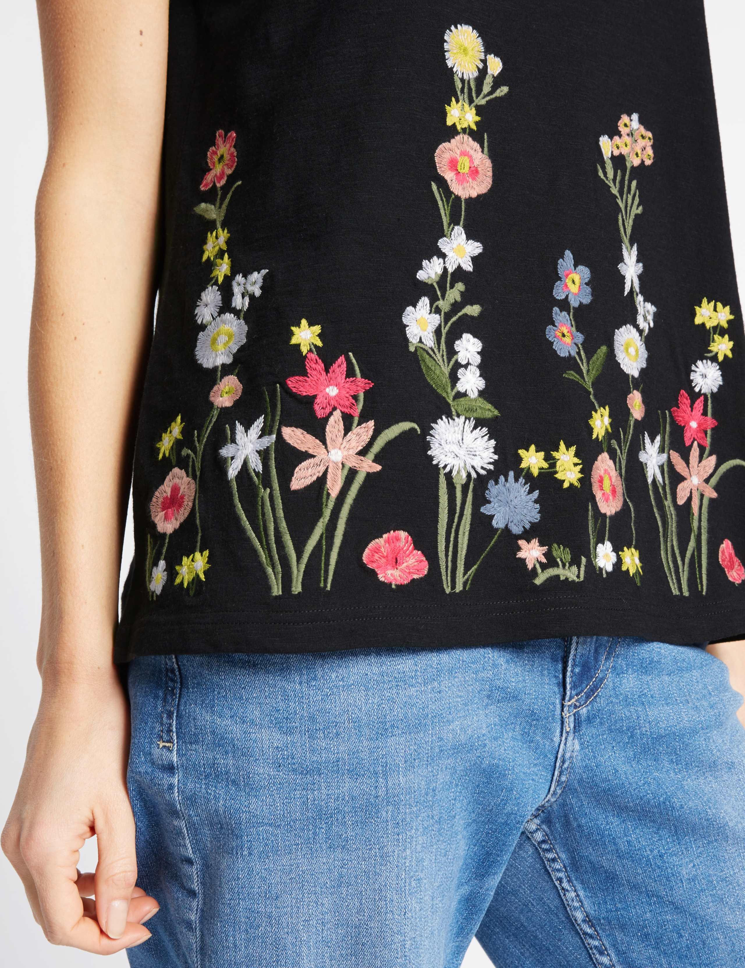 Pure Cotton Floral Embroidered T-Shirt 4 of 4