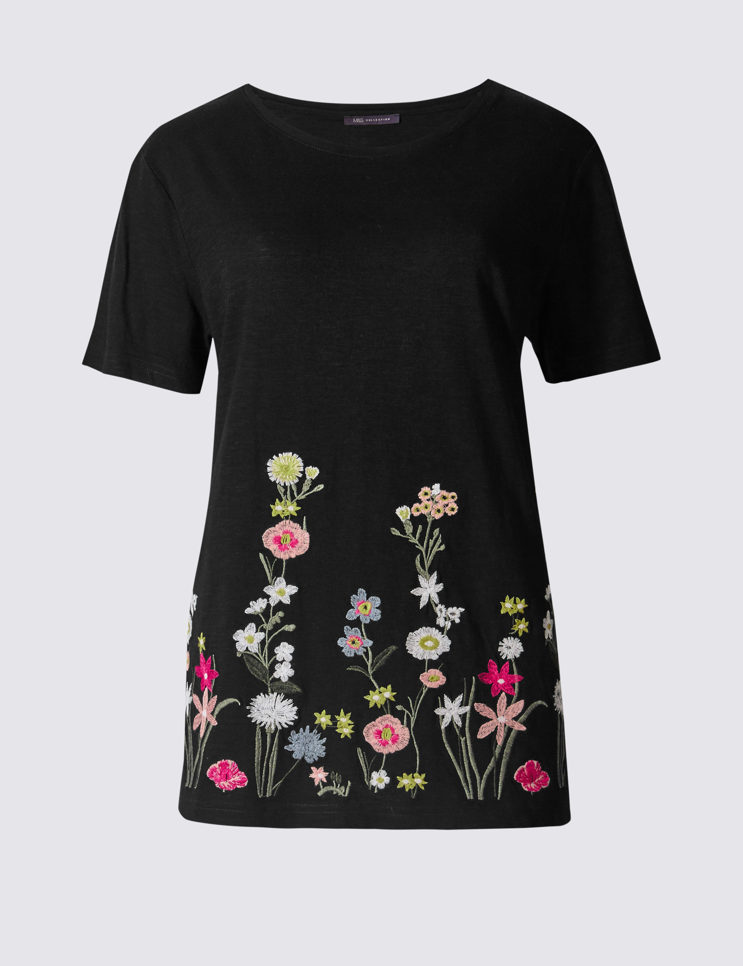 Pure Cotton Floral Embroidered T-Shirt | M&S Collection | M&S IE