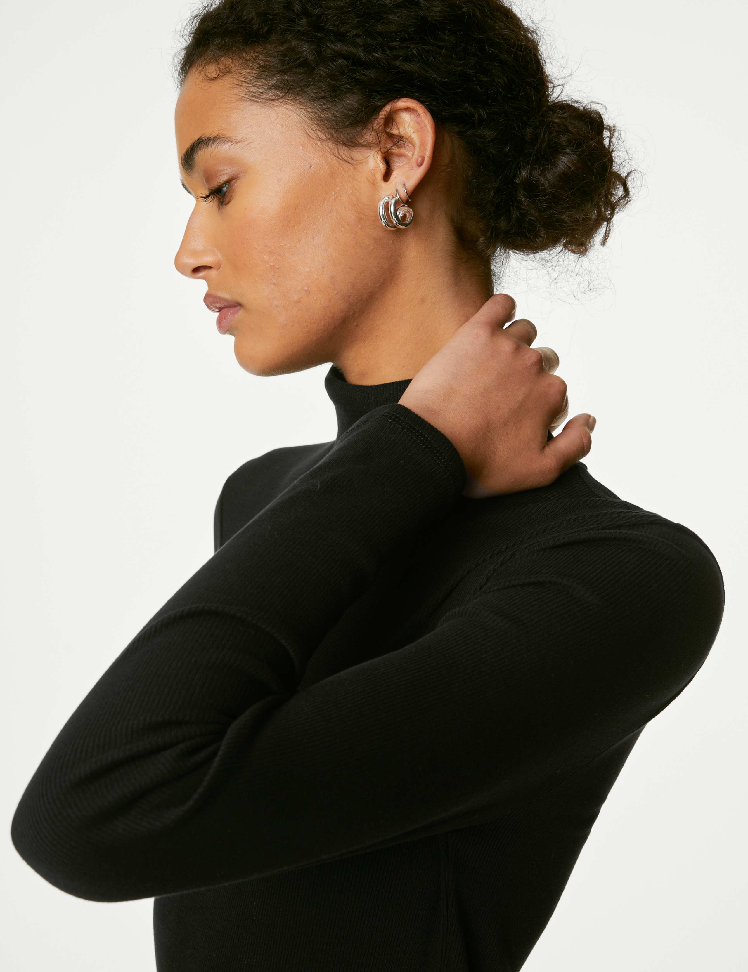 Cotton Rich Roll Neck Ribbed Top 1 of 5