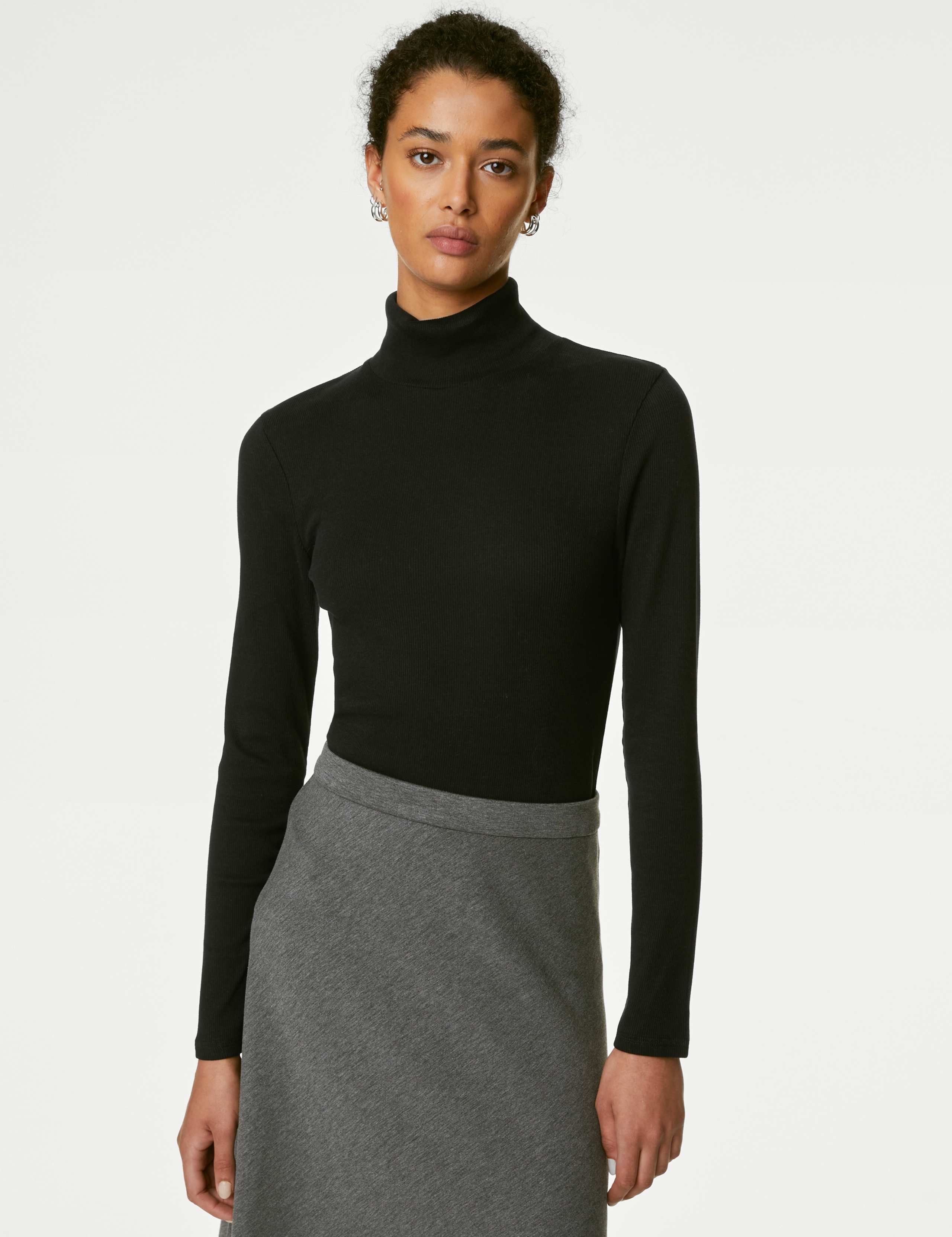 Cotton Rich Roll Neck Ribbed Top 3 of 5