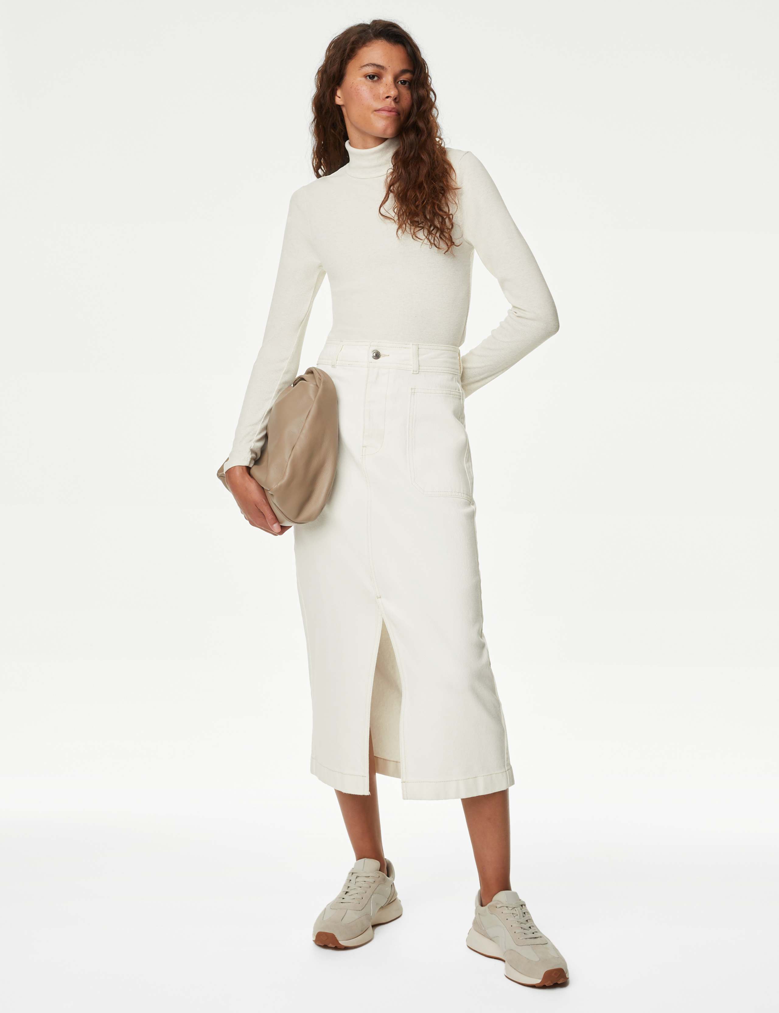 Cotton Blend Roll Neck Ribbed Top 3 of 5