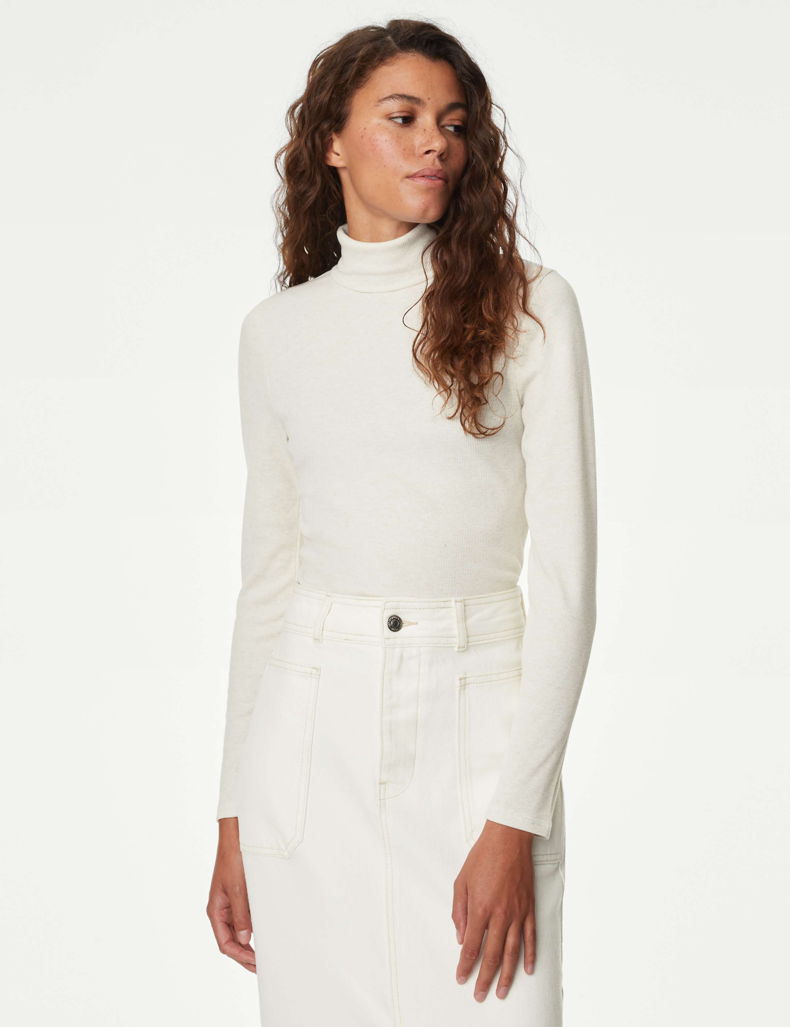 Cotton Blend Roll Neck Ribbed Top 4 of 5