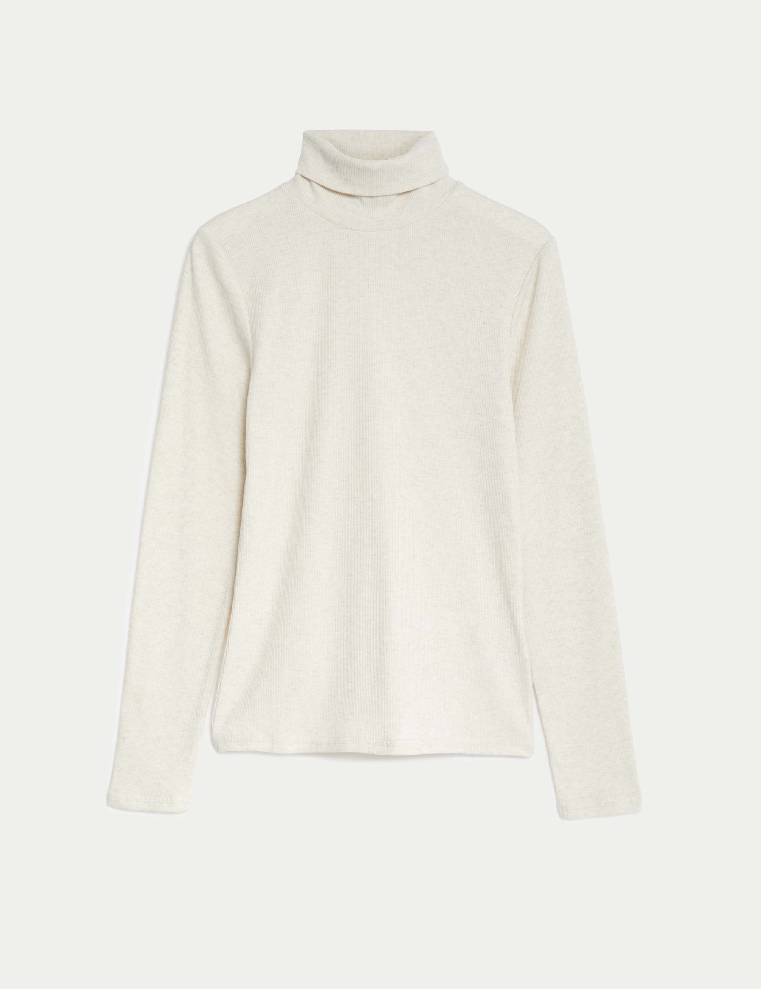 Cotton Blend Roll Neck Ribbed Top 2 of 5