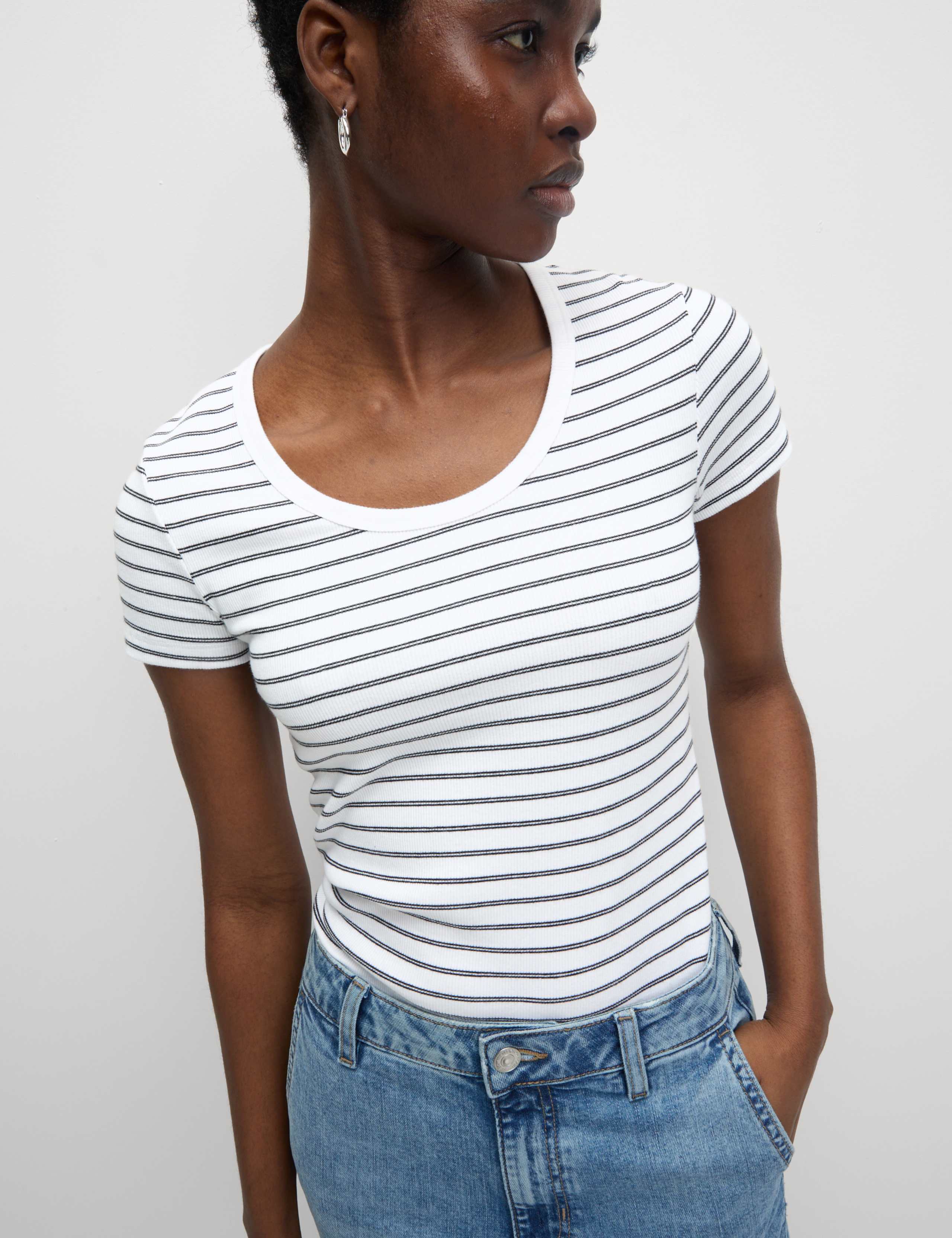 Cotton Rich Striped Scoop Neck T-Shirt 4 of 5
