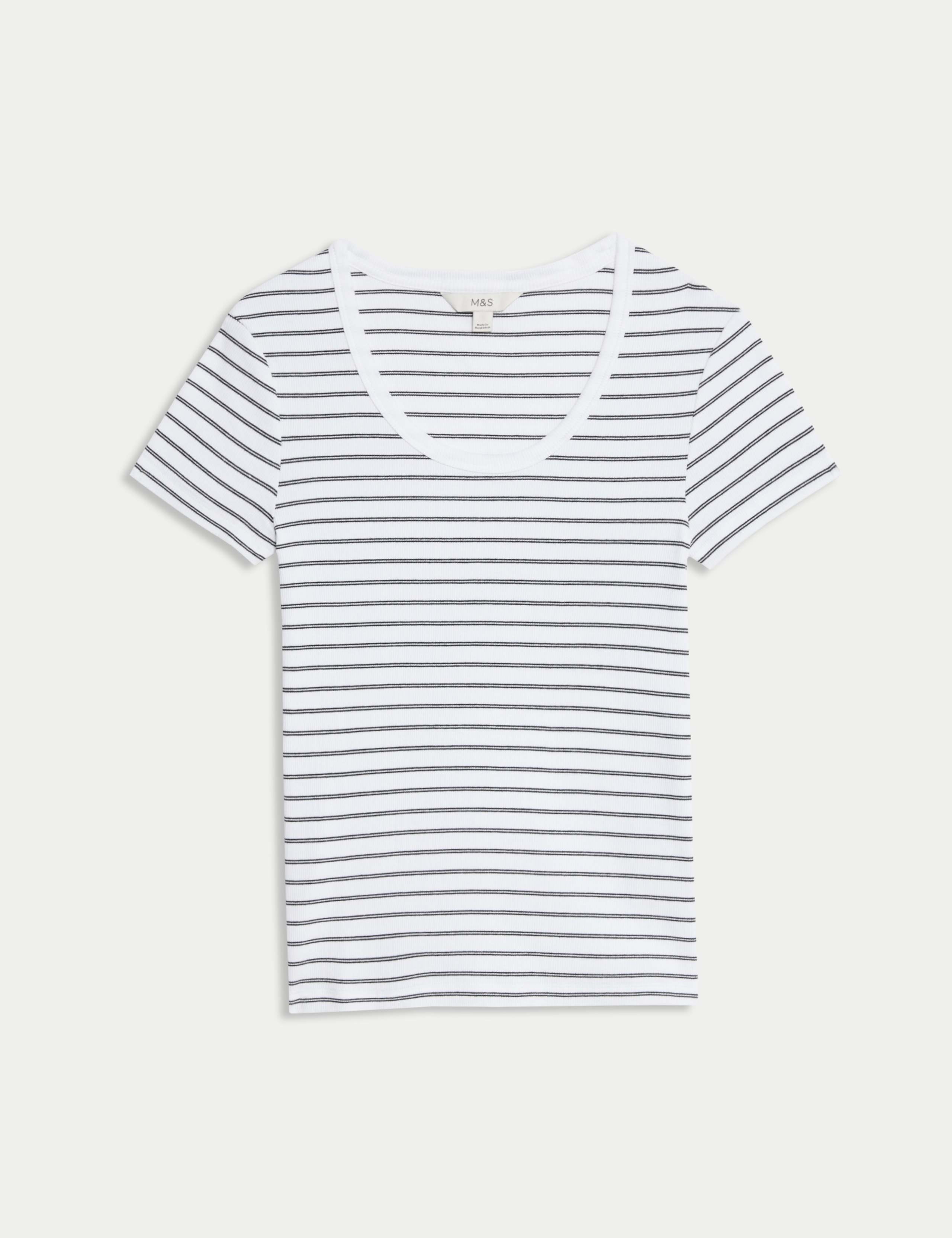 Cotton Rich Striped Scoop Neck T-Shirt 2 of 5
