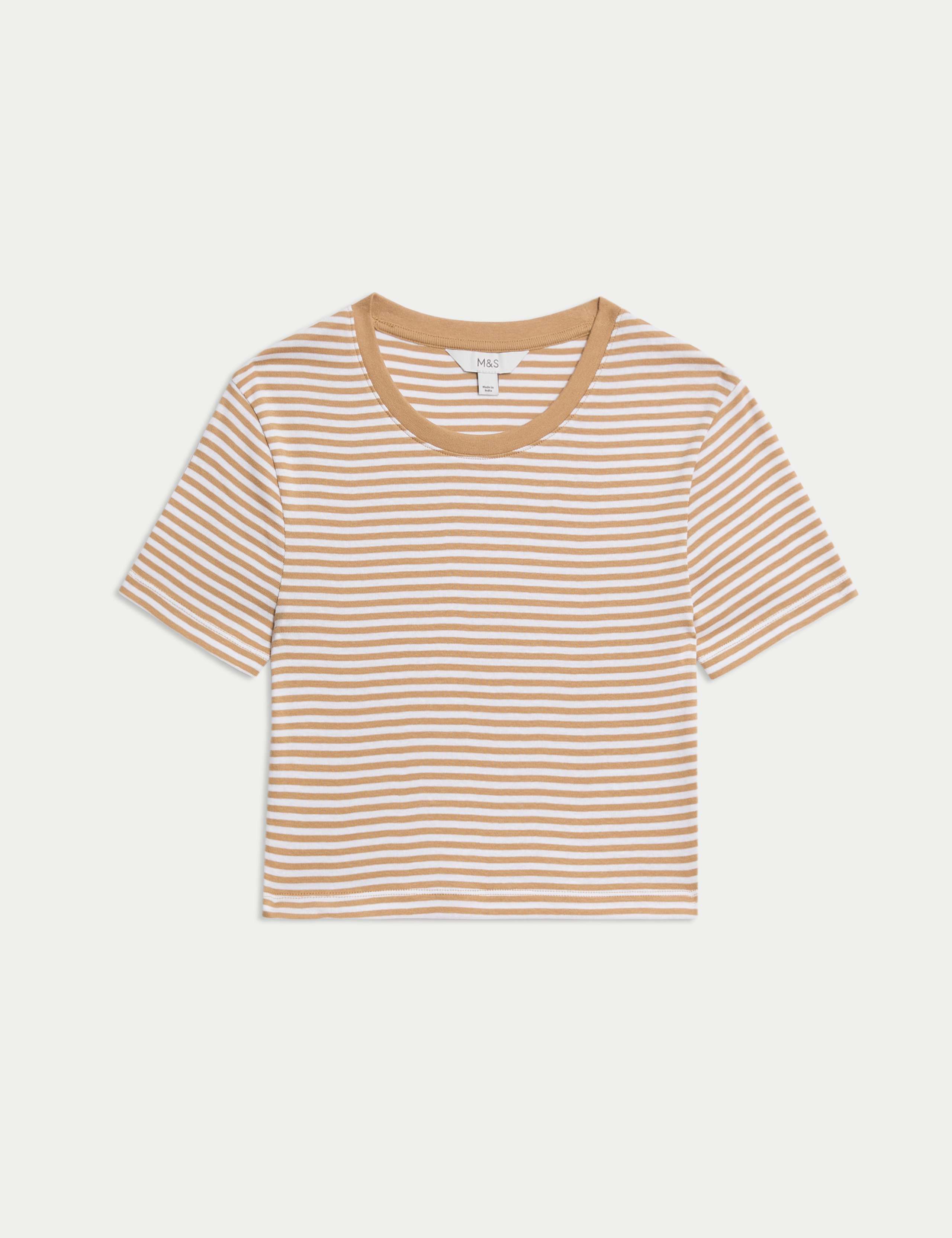 Pure Cotton Striped Crop T-Shirt 2 of 4