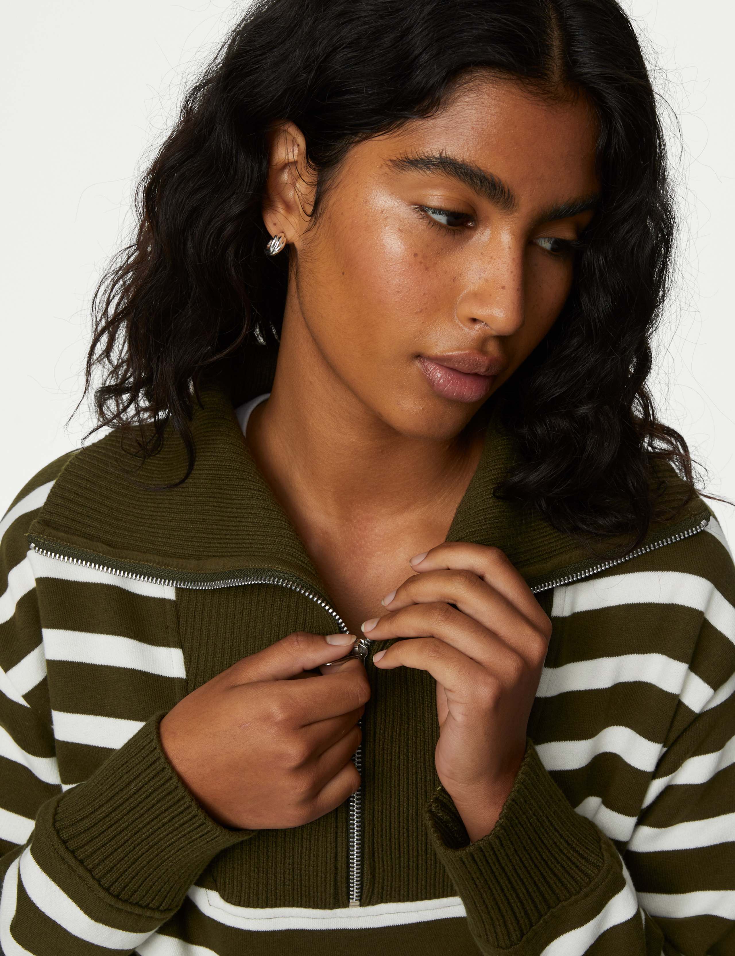 Cotton Rich Striped Half Zip Sweatshirt 4 of 6