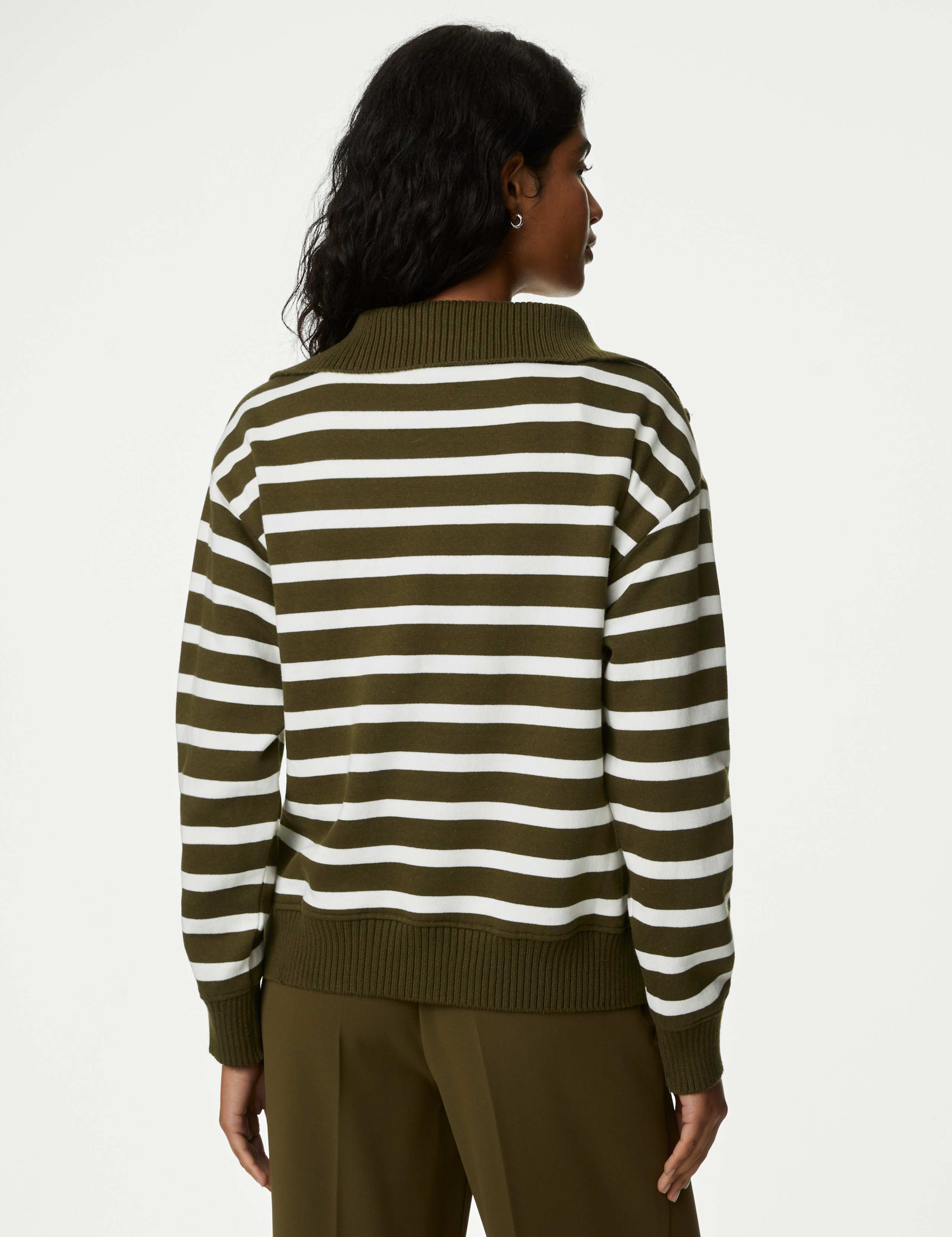 Cotton Rich Striped Half Zip Sweatshirt 5 of 6