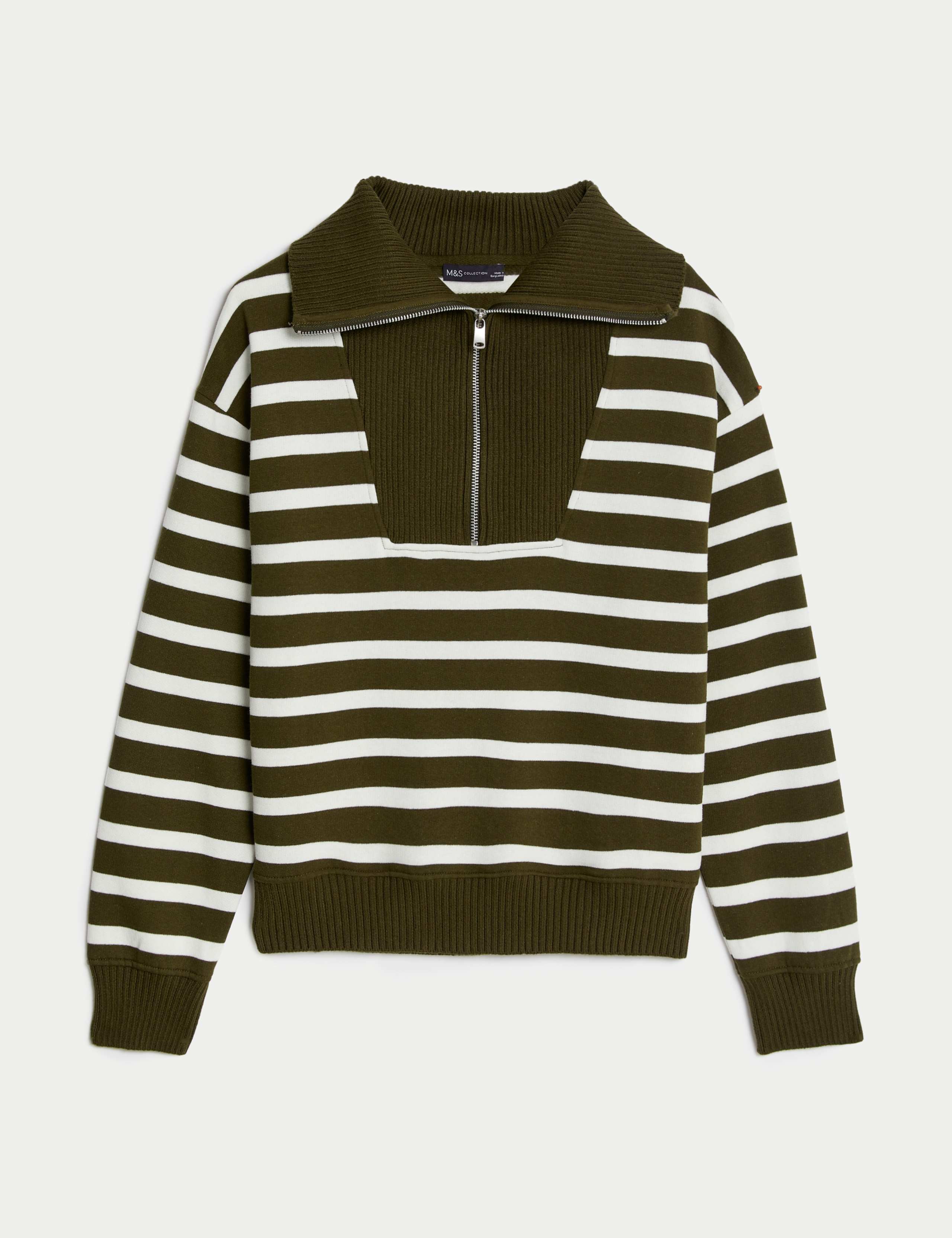 Cotton Rich Striped Half Zip Sweatshirt 2 of 6