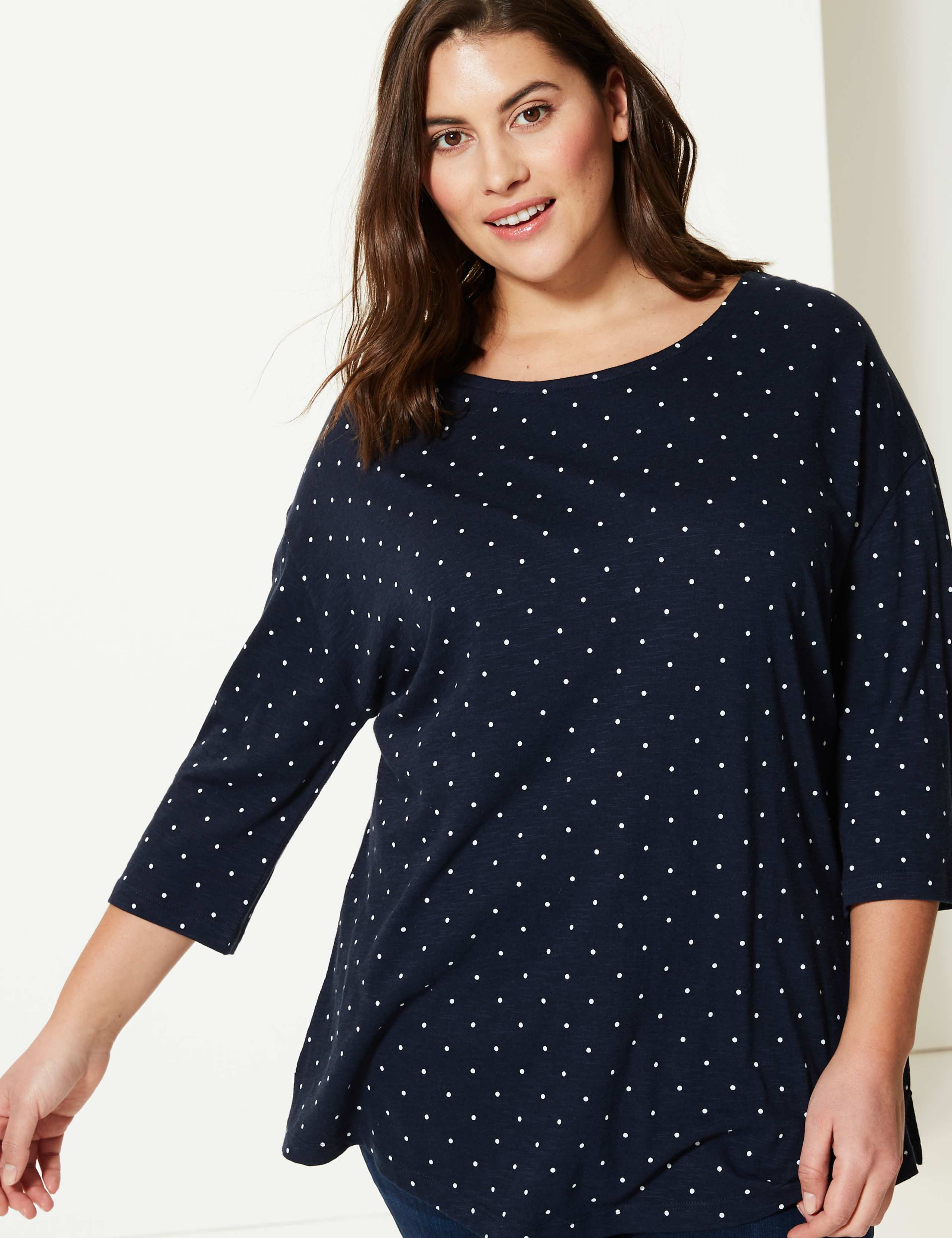 CURVE Polka Dot 3/4 Sleeve T-Shirt 1 of 4