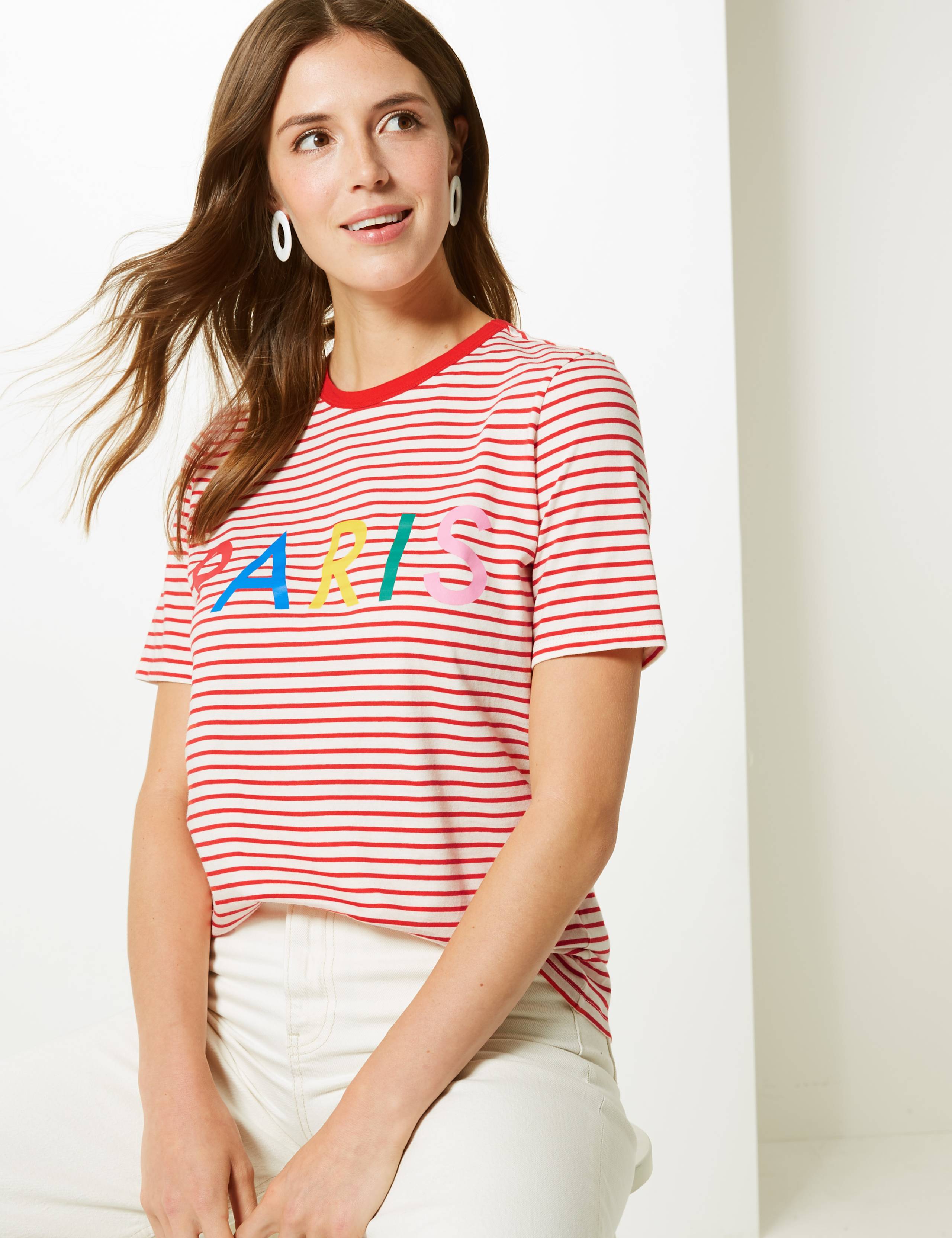 Pure Cotton Striped Paris Straight Fit T-Shirt 1 of 4