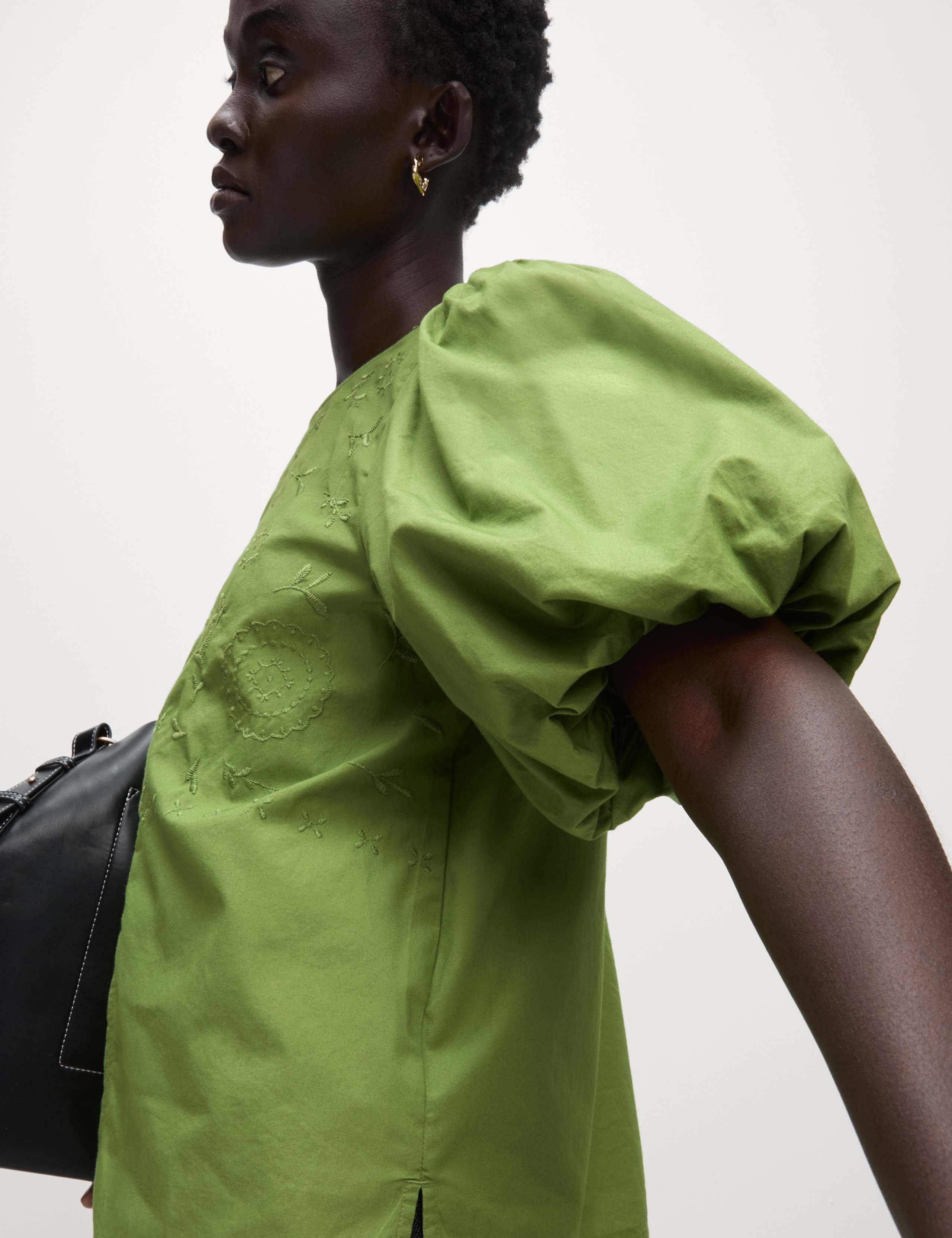 Pure Cotton Embroidered Puff Sleeve Blouse 1 of 6