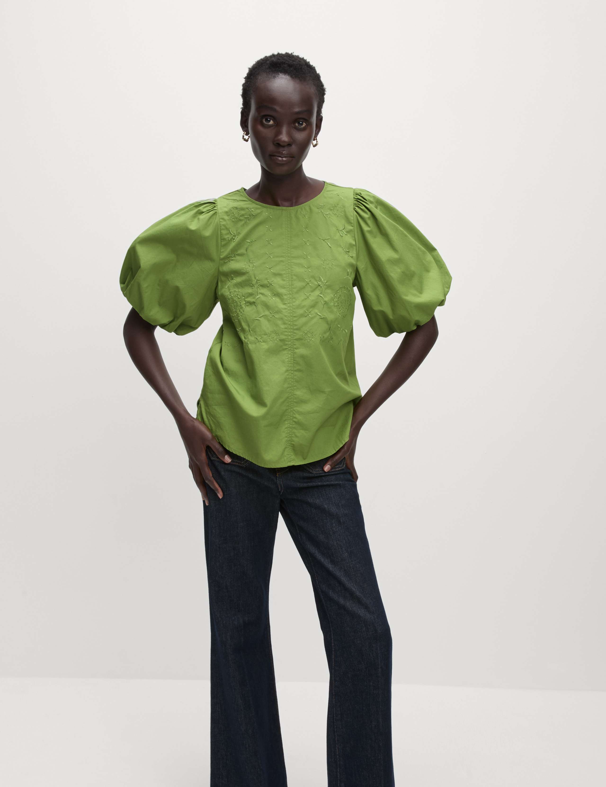 Pure Cotton Embroidered Puff Sleeve Blouse 3 of 6