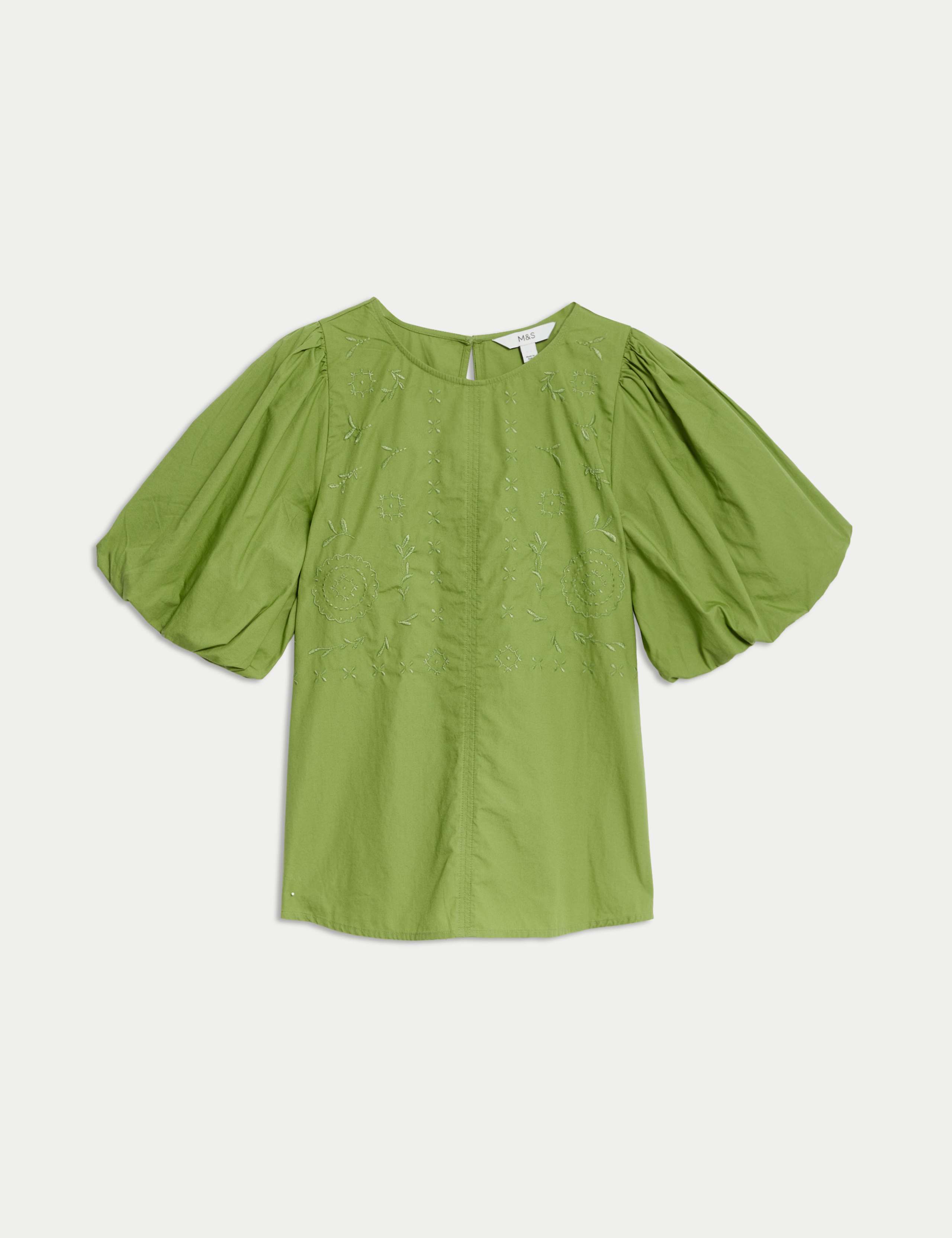 Pure Cotton Embroidered Puff Sleeve Blouse 2 of 6