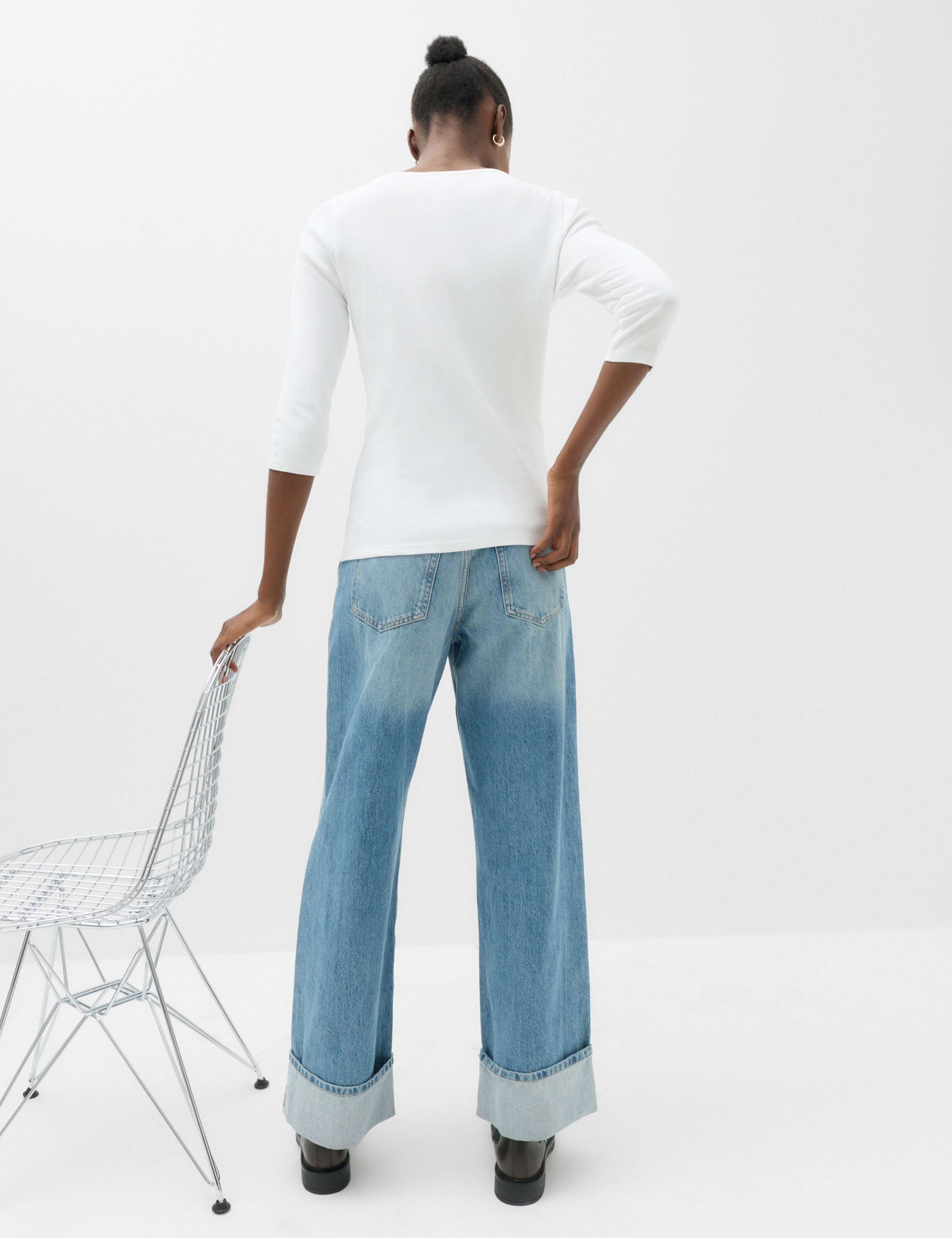 Pure Cotton Slash Neck T-Shirt 4 of 5