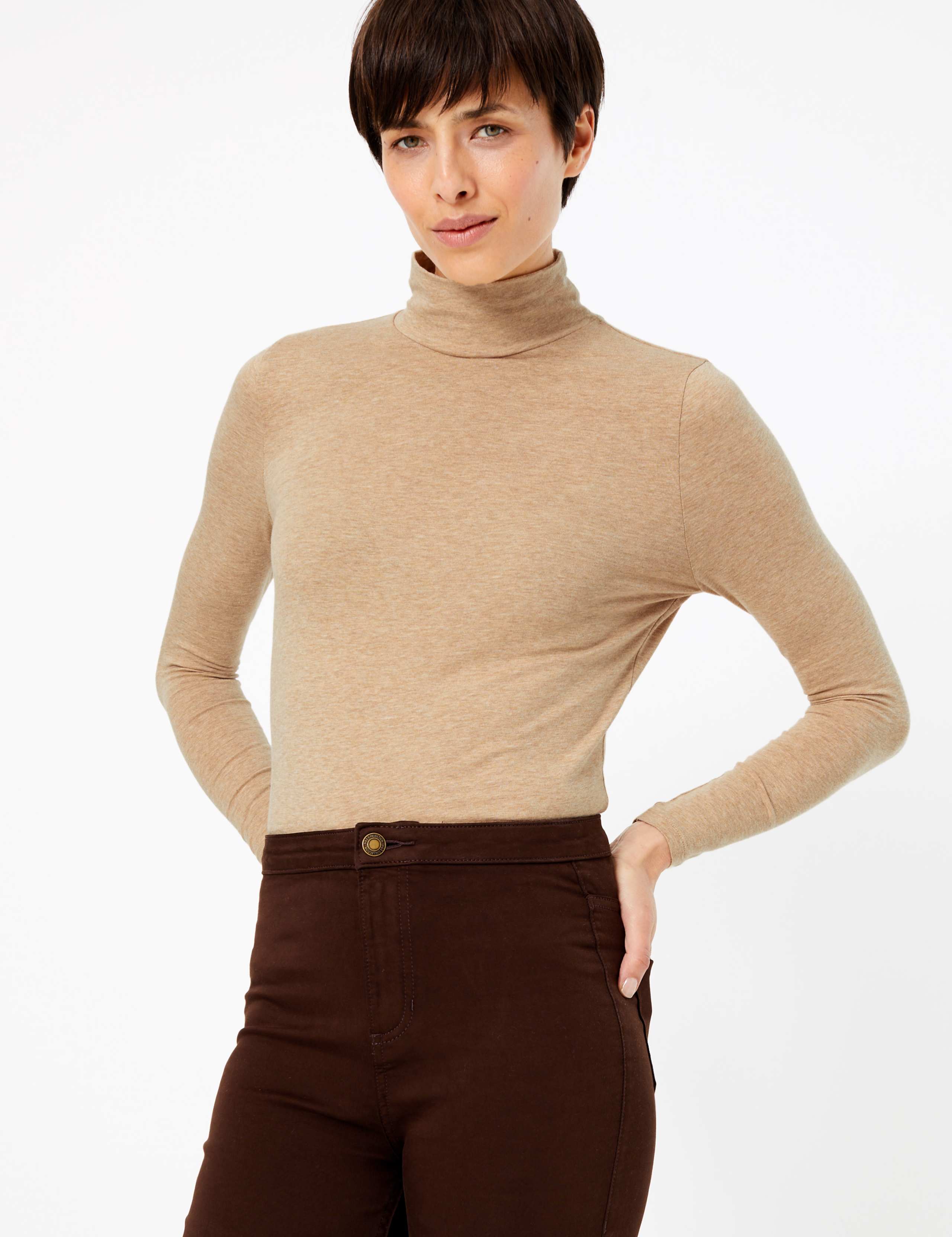 Cotton Rich Fitted Long Sleeve Top 1 of 3