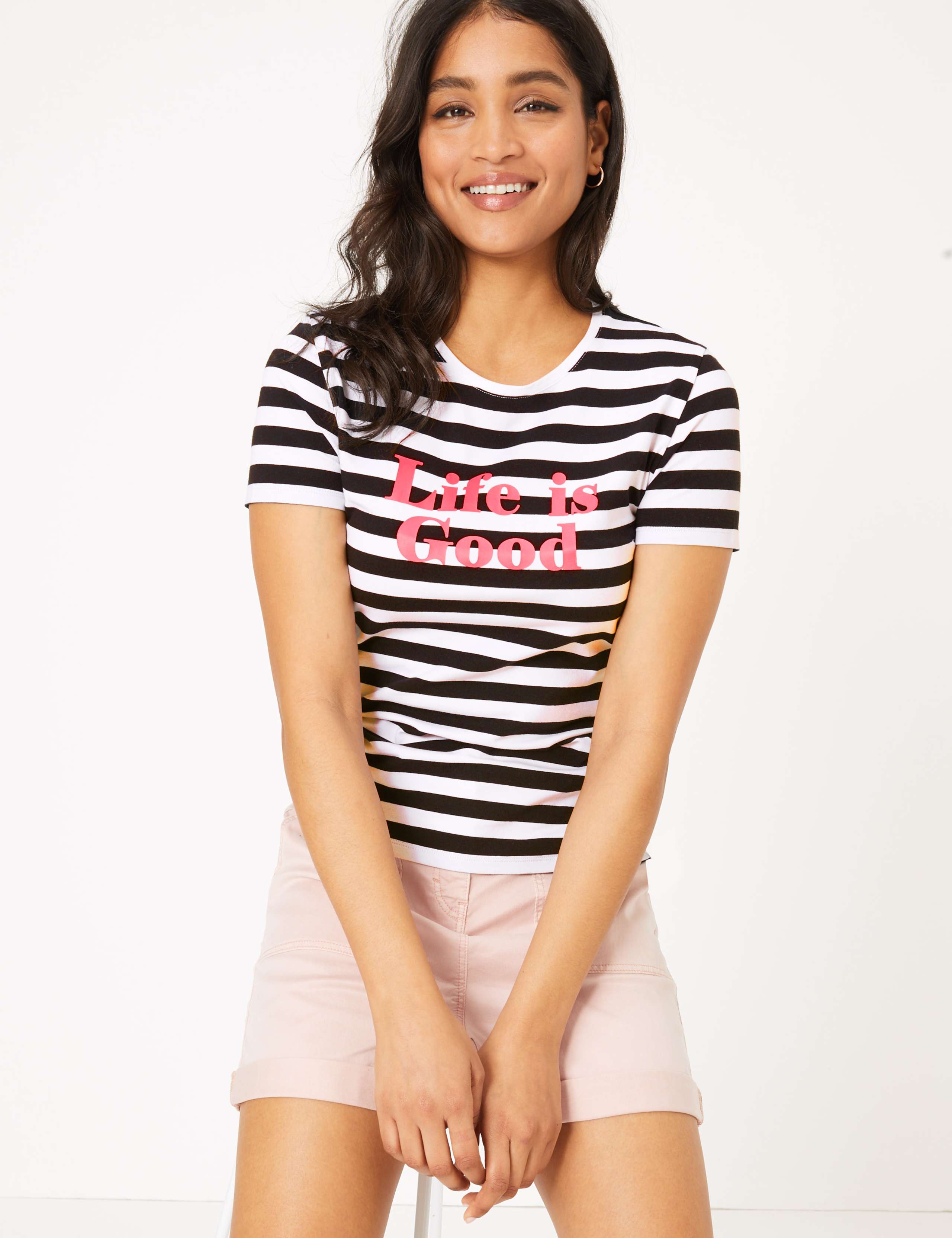 Cotton Slogan Crew Neck Fitted T-Shirt 1 of 4