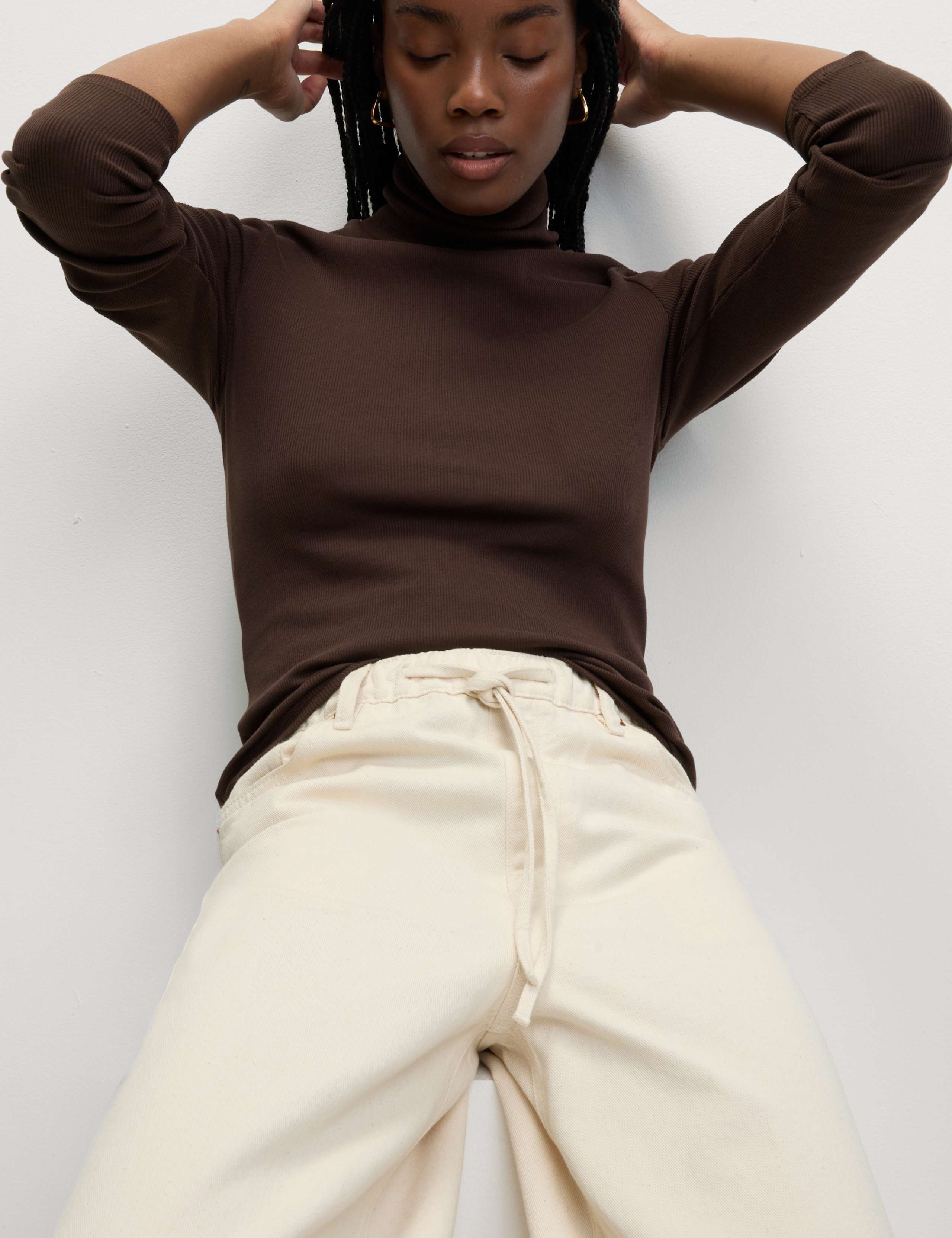 Cotton Rich Ribbed Funnel Neck Top 4 of 5