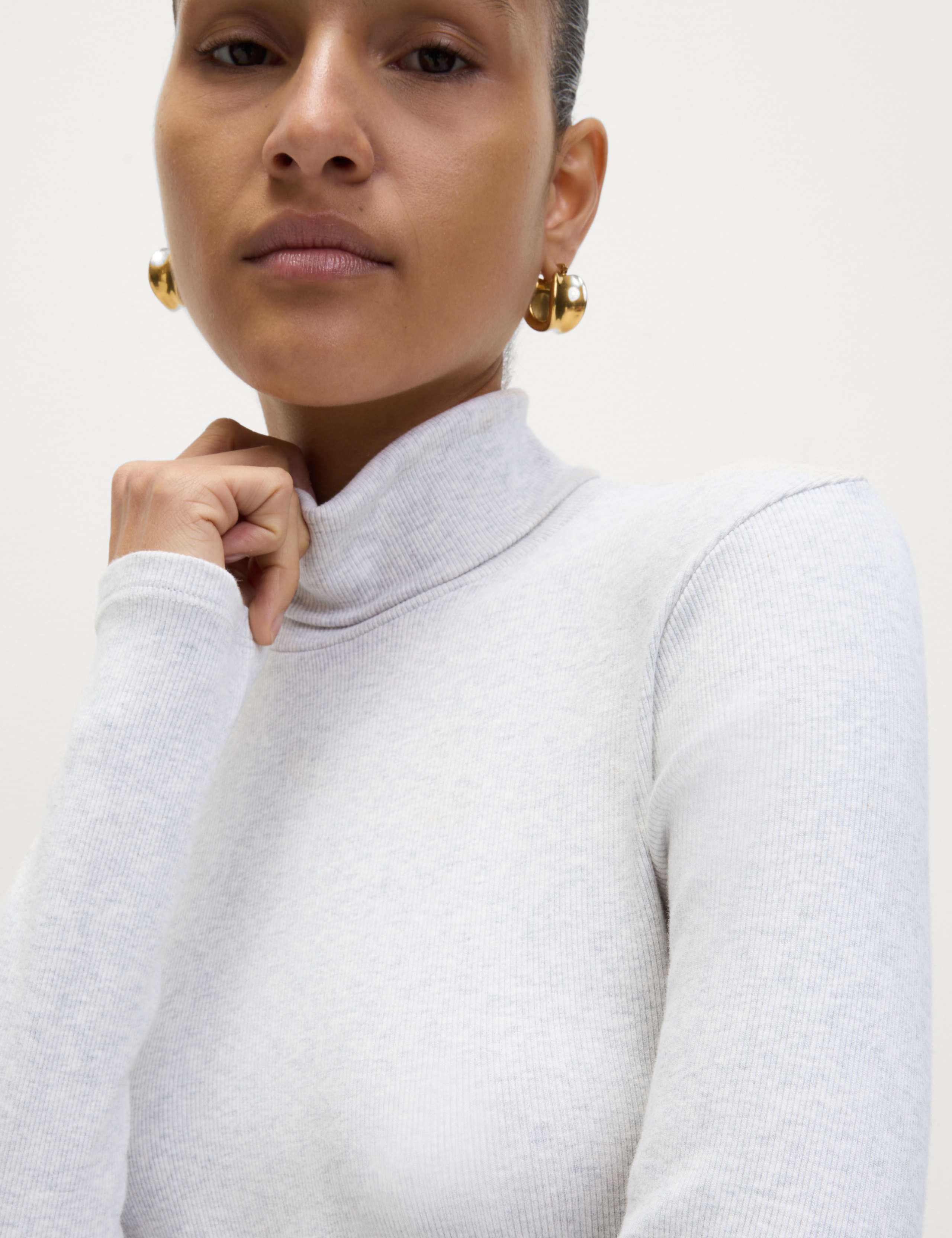 Cotton Rich Ribbed Funnel Neck Top 3 of 6