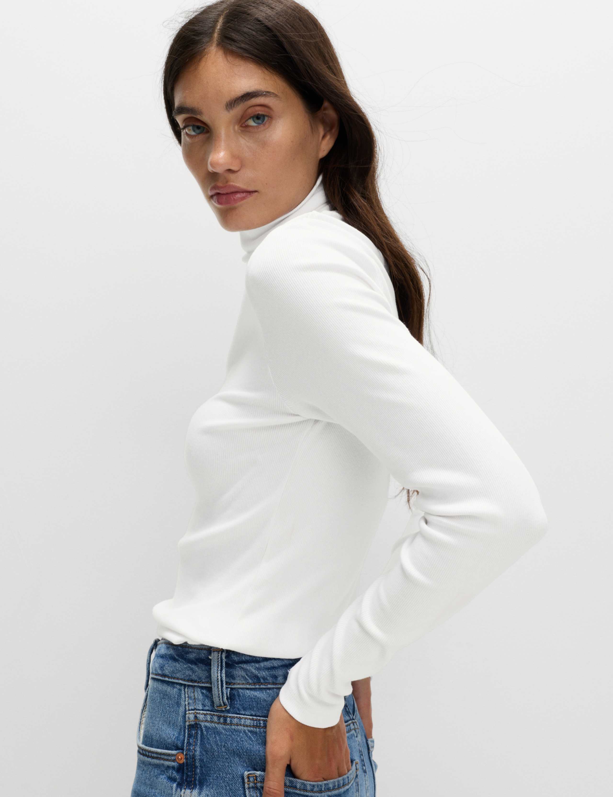 Cotton Rich Ribbed Funnel Neck Top 1 of 5