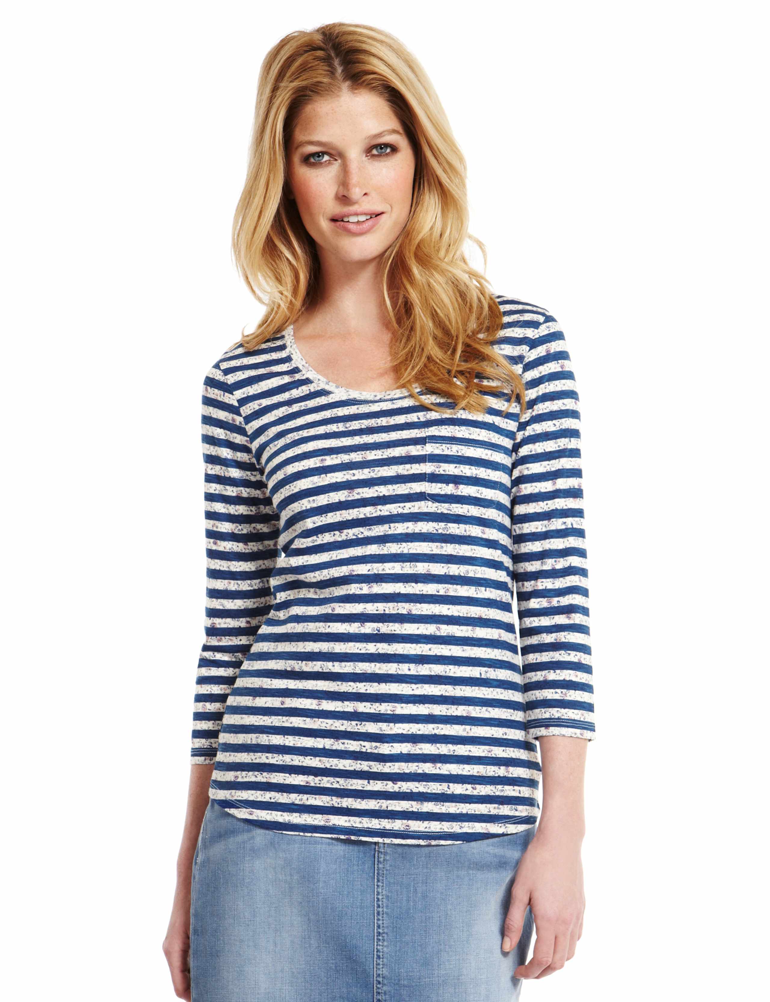 Pure Cotton Floral & Striped T-Shirt 1 of 4