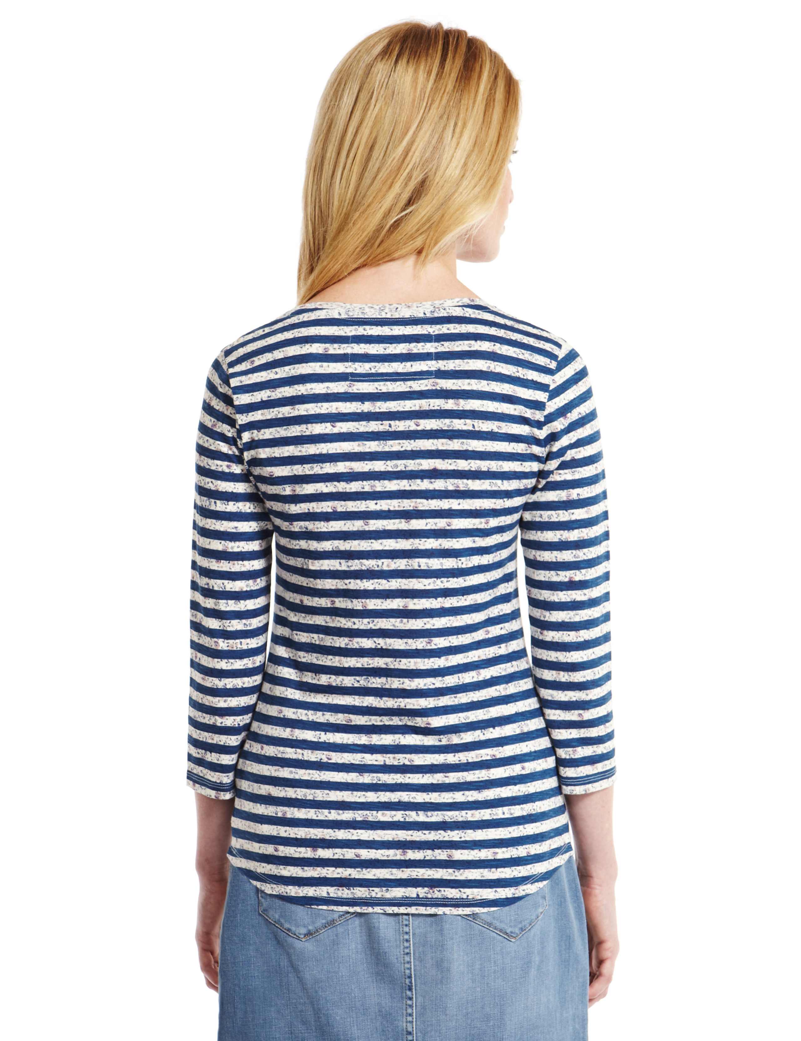 Pure Cotton Floral & Striped T-Shirt 4 of 4