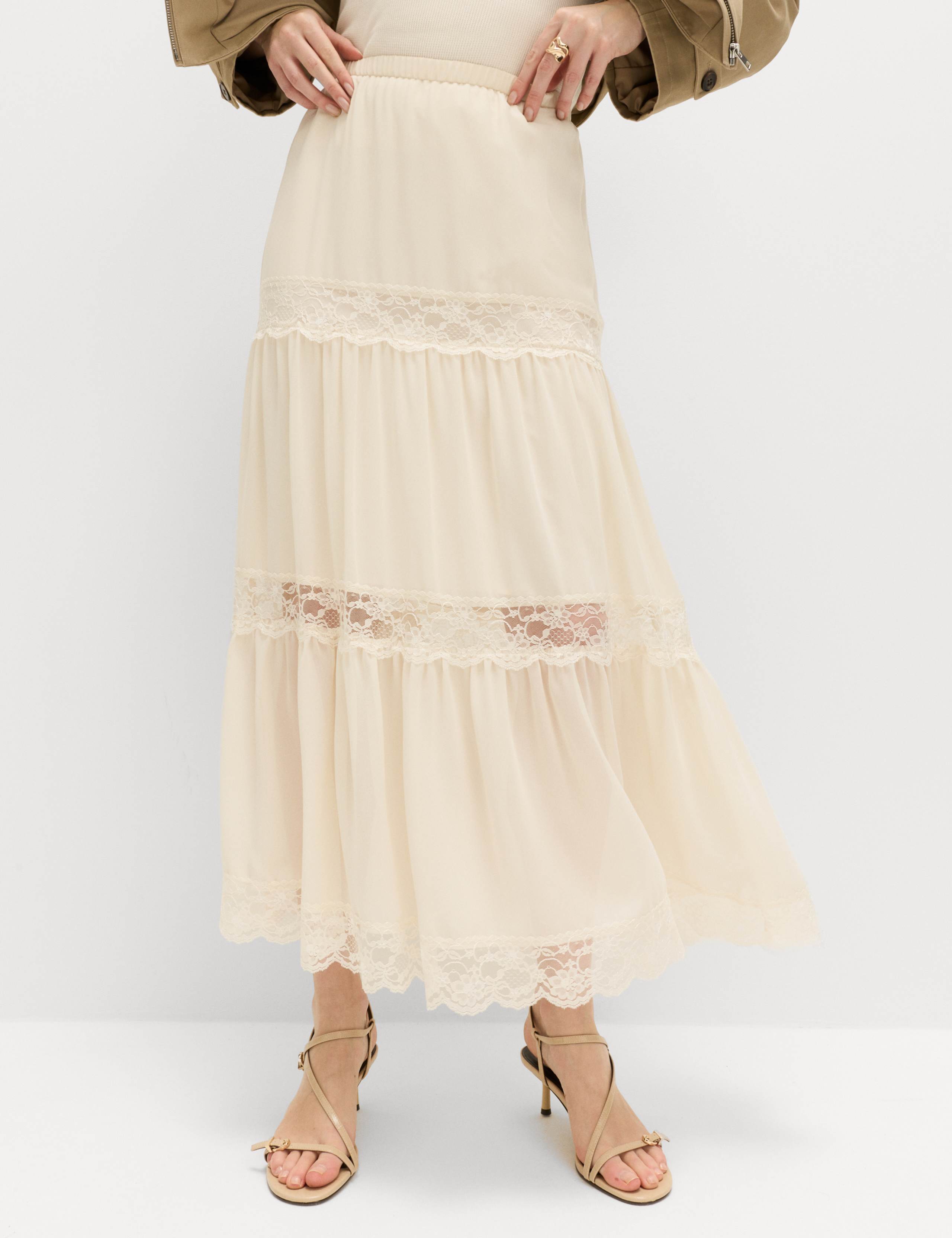 Lace Insert Midi Tiered Skirt 3 of 5