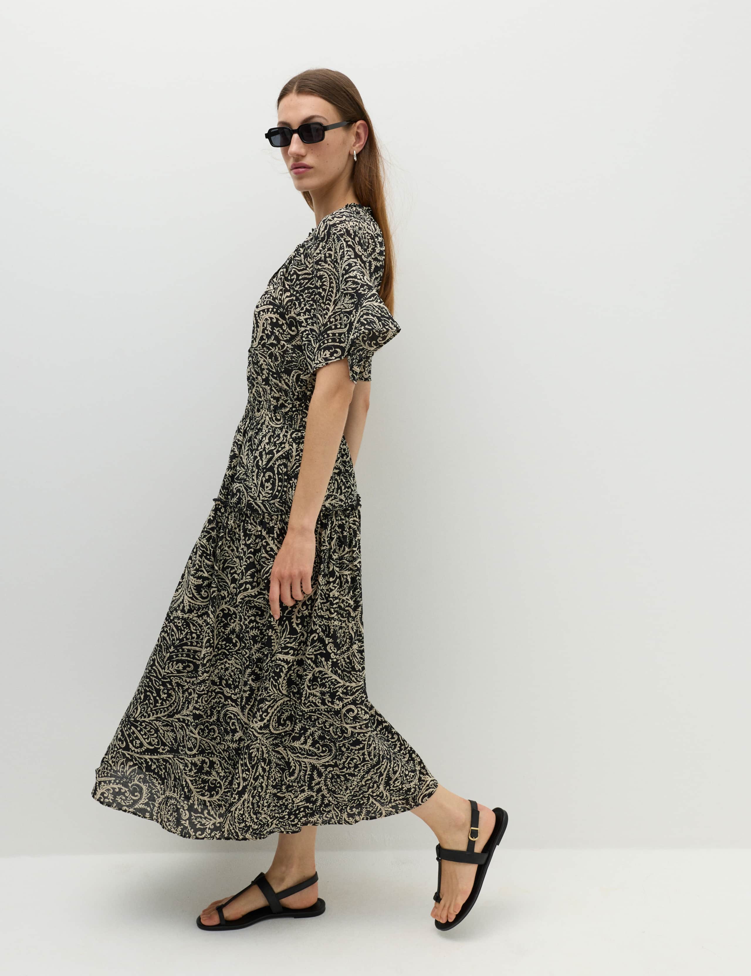 Pure Cotton Printed Midi Waisted Dress 5 of 7