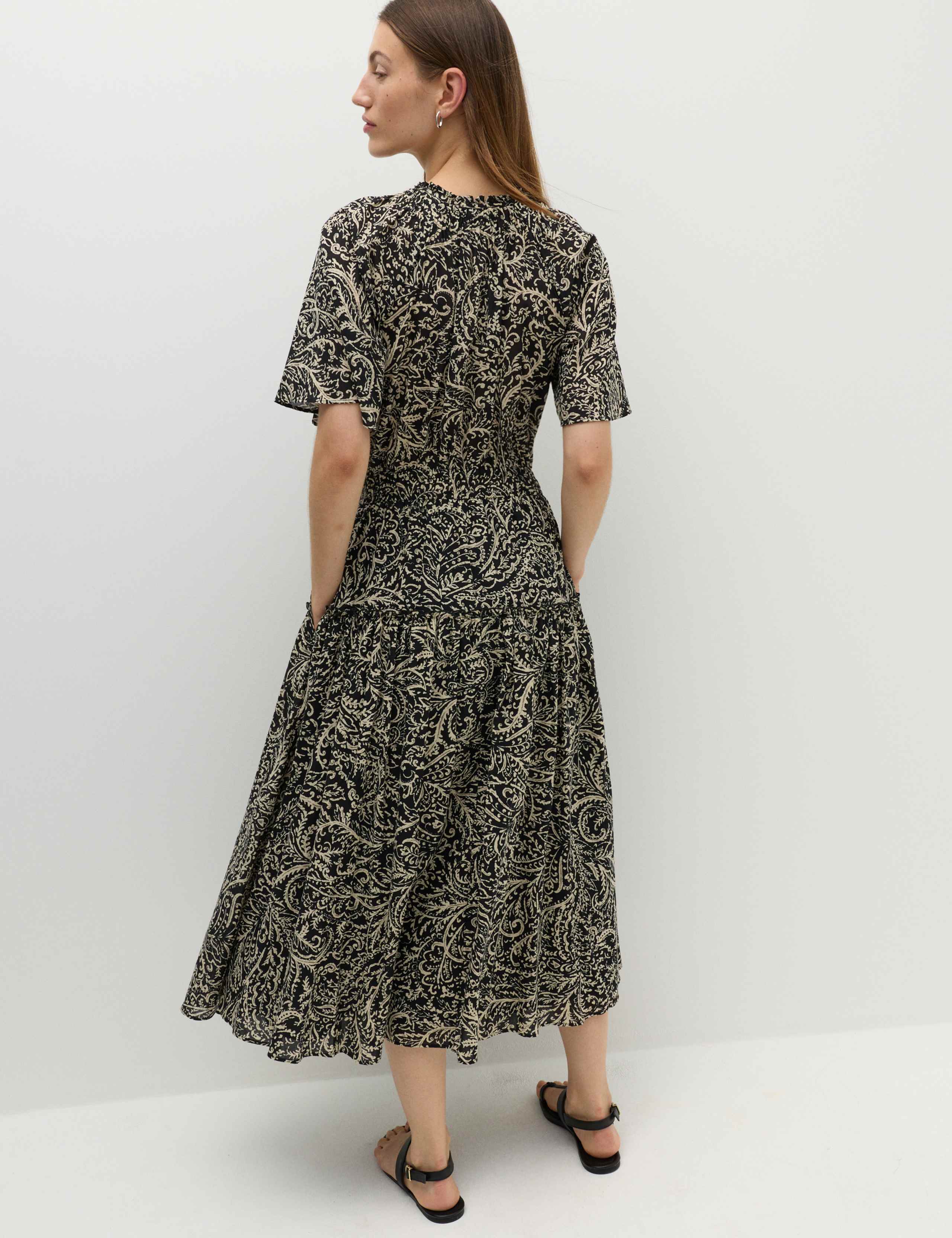 Pure Cotton Printed Midi Waisted Dress | M&S