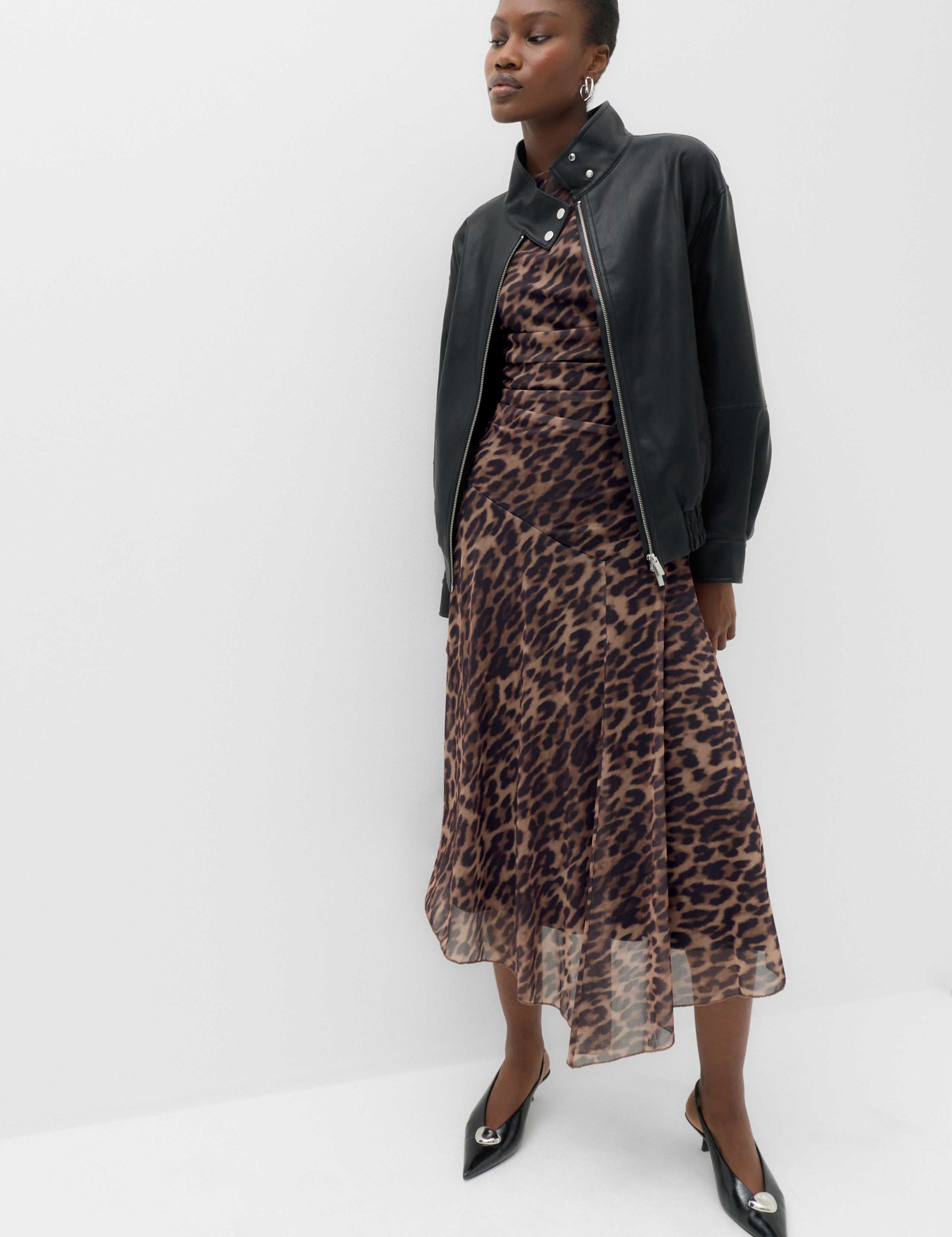 Animal Print Mesh Draped Slash Neck Midaxi Dress 6 of 6