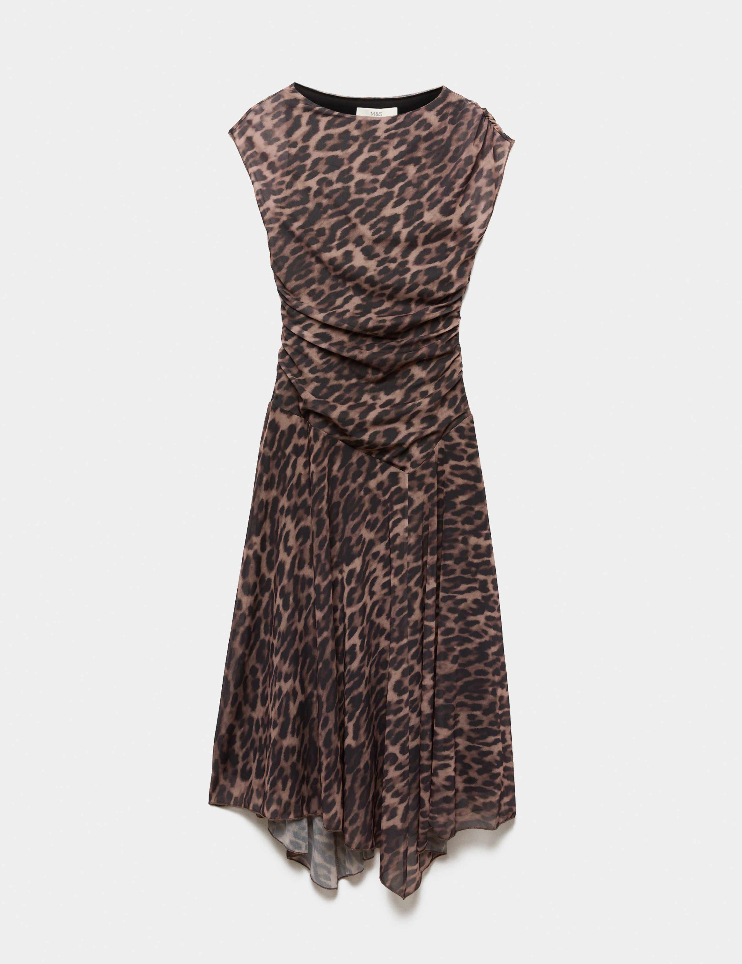 Animal Print Mesh Draped Slash Neck Midaxi Dress 2 of 6