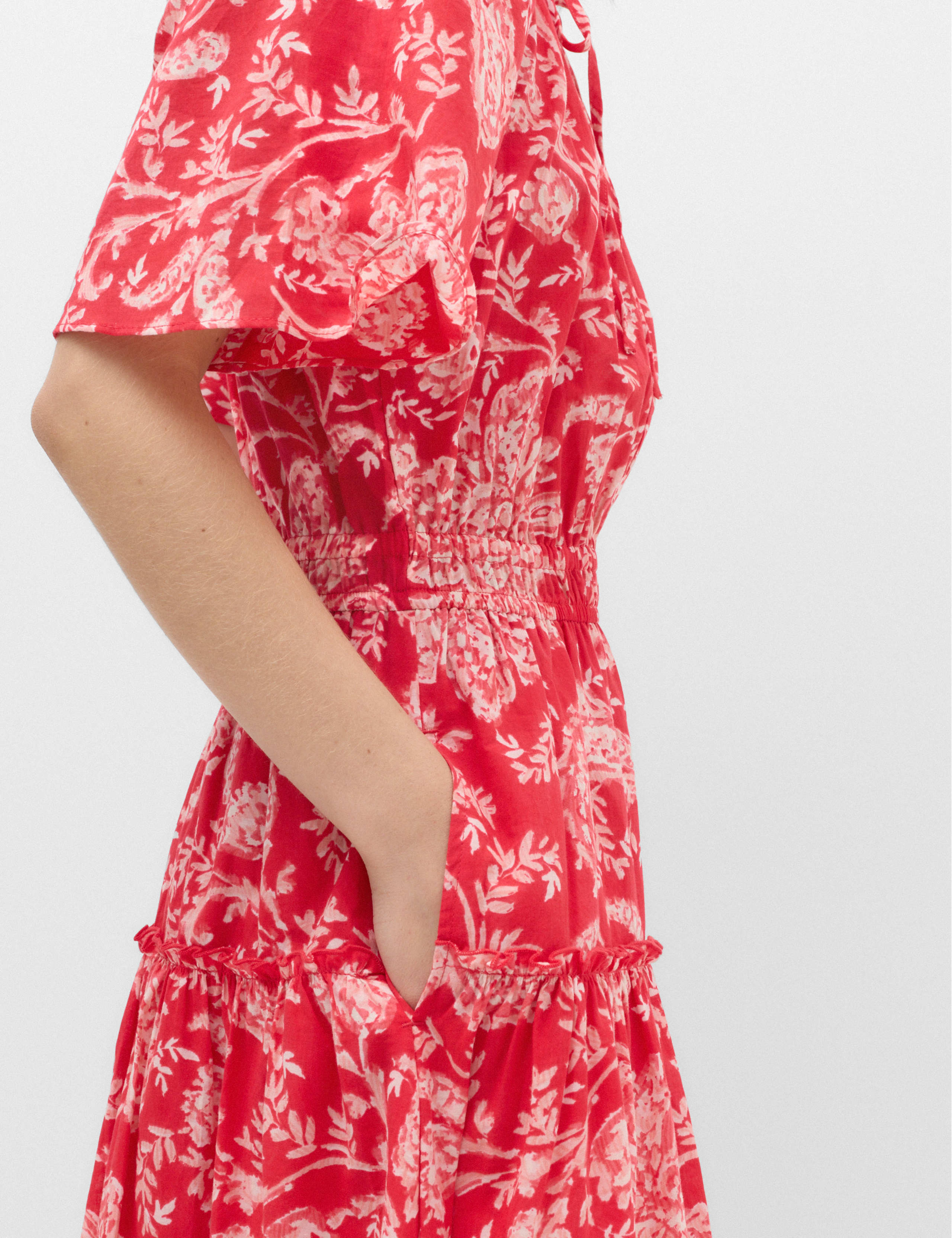 Pure Cotton Floral Tie Neck Midi Waisted Dress 5 of 6