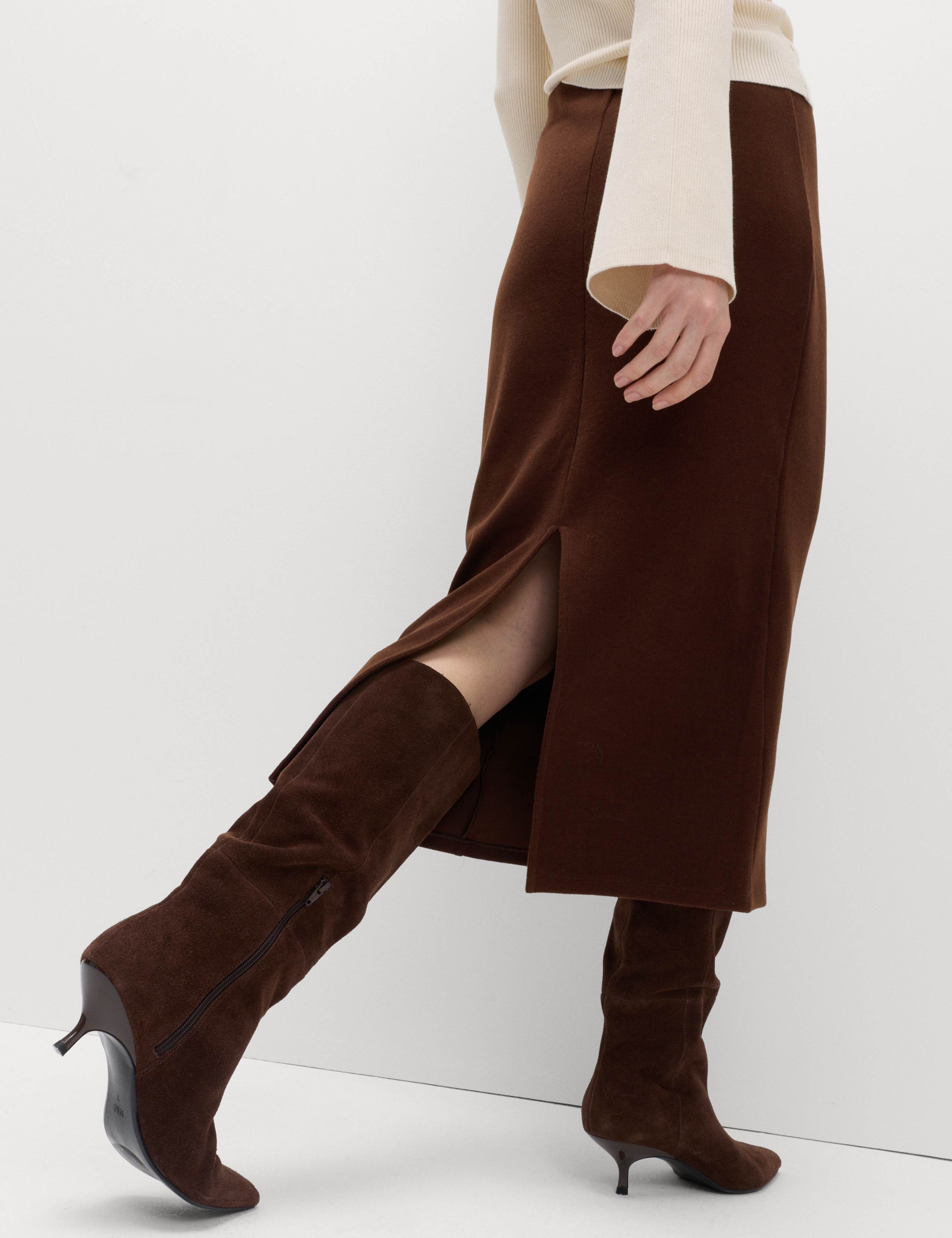 Cotton Blend Cosy Midi Pencil Skirt 3 of 6