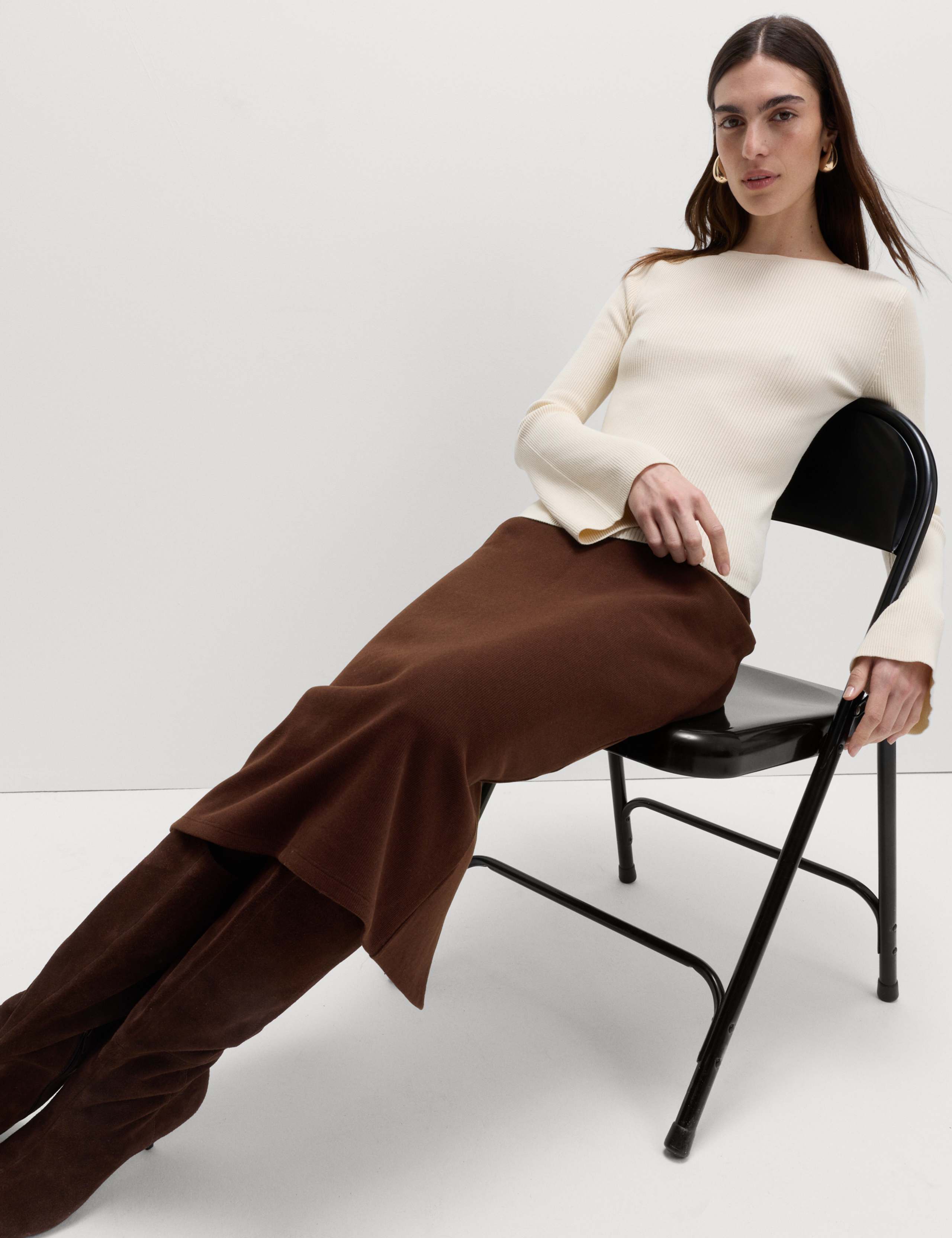 Cotton Blend Cosy Midi Pencil Skirt 4 of 6