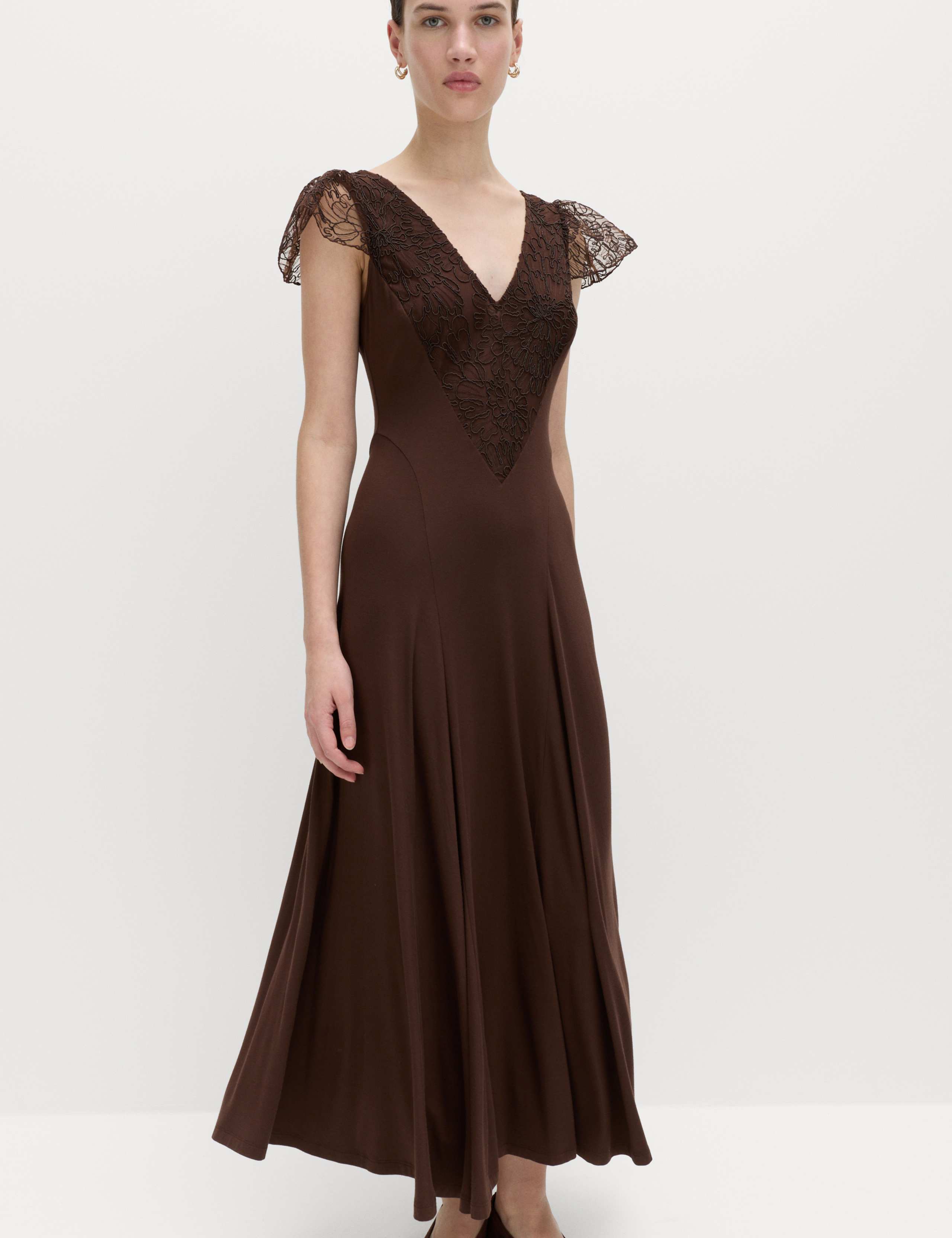 Jersey V-Neck Lace Panel Midaxi Column Dress 2 of 5