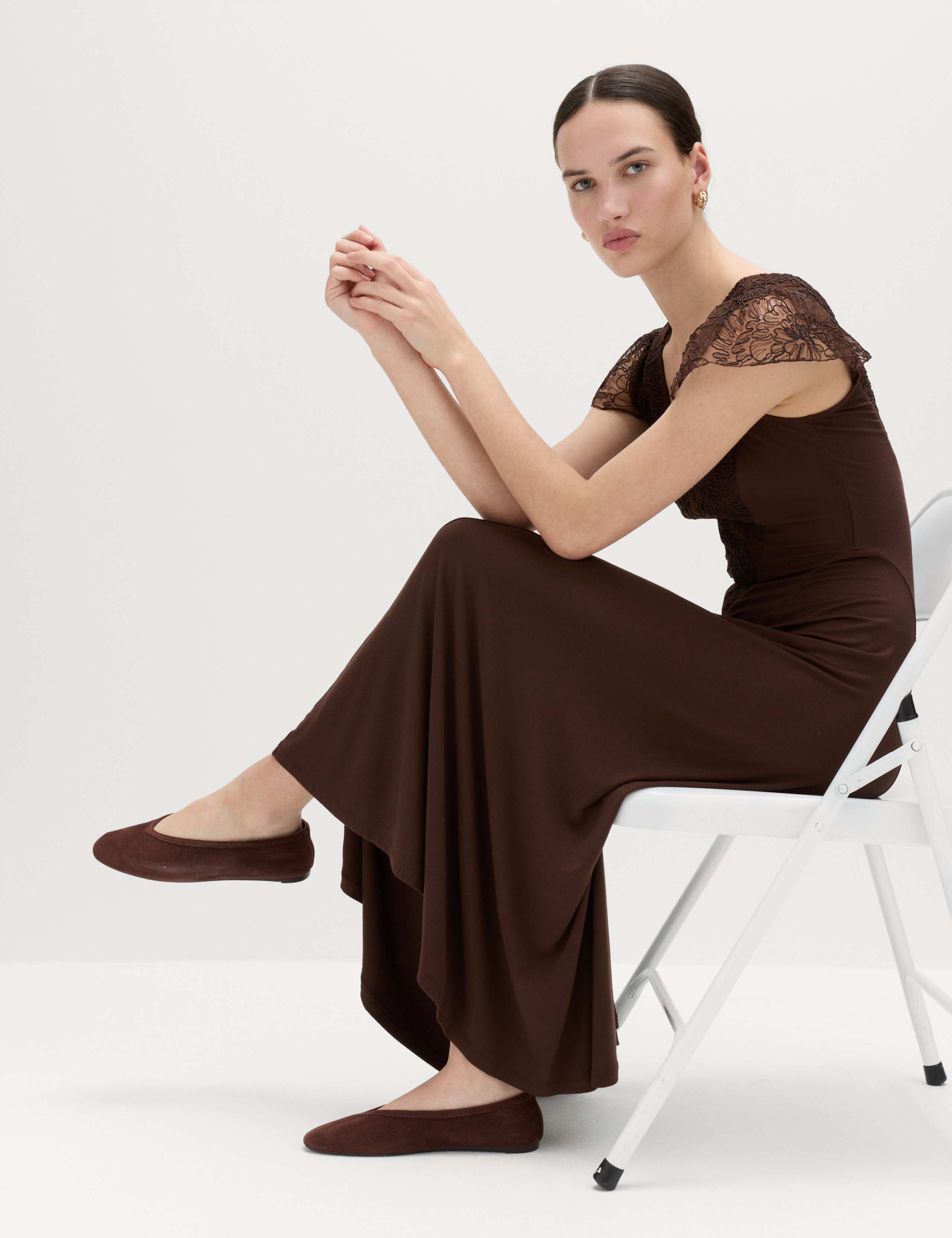 Jersey V-Neck Lace Panel Midaxi Column Dress 5 of 5