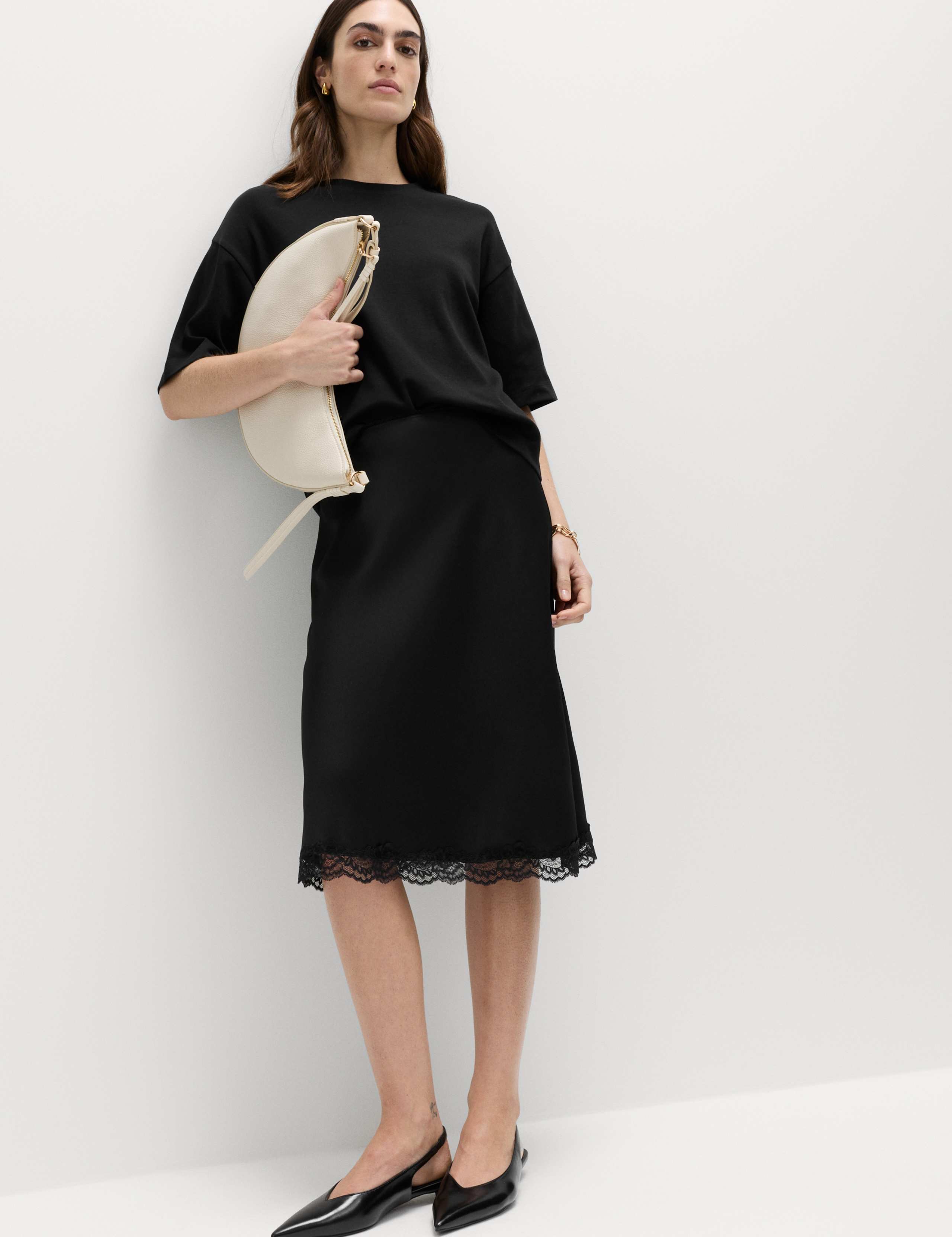 Lace Detail Knee Length Slip Skirt 3 of 4