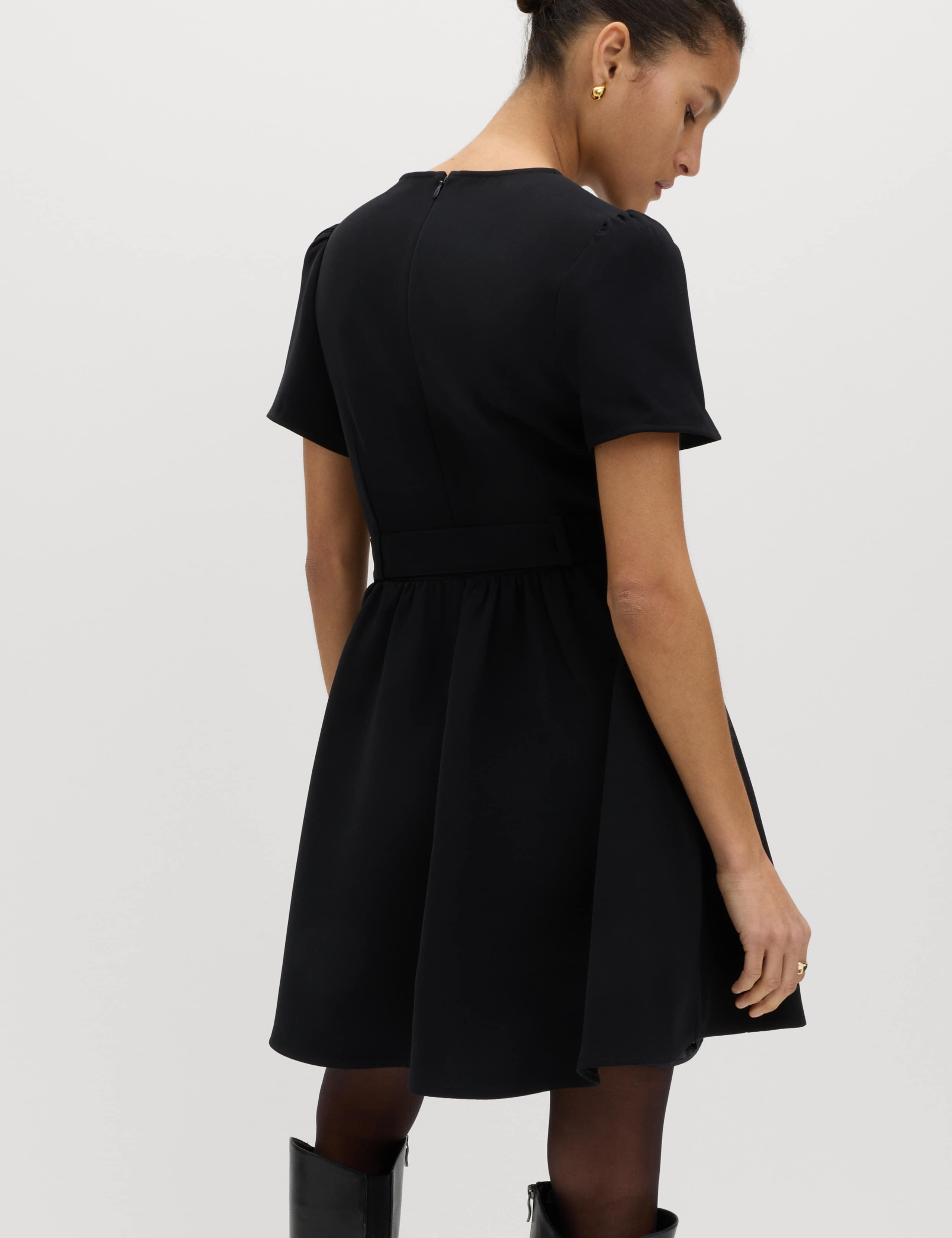 Puff Sleeve Belted Mini Skater Dress 4 of 6