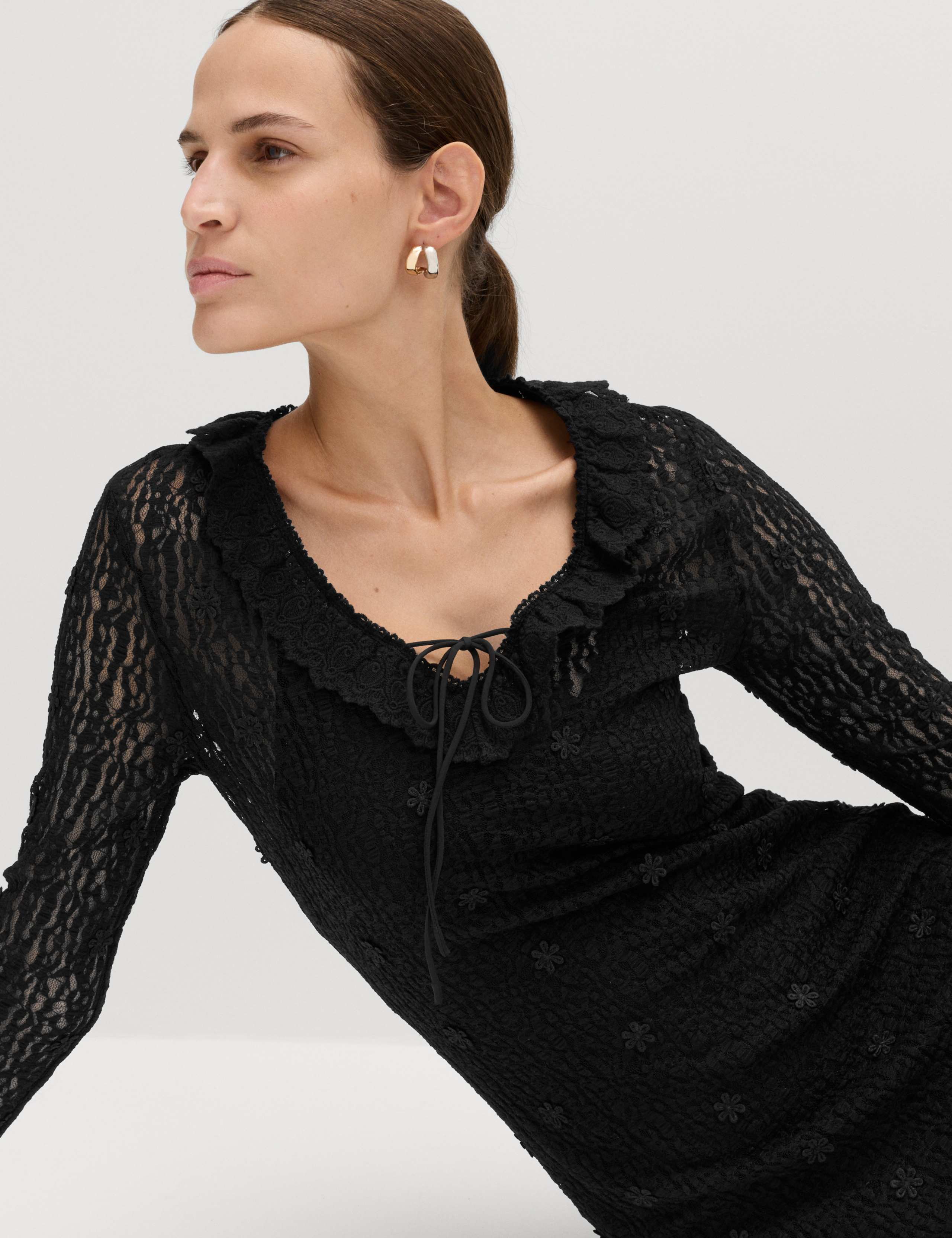 Jersey Floral Lace Midaxi Bodycon Dress 3 of 7